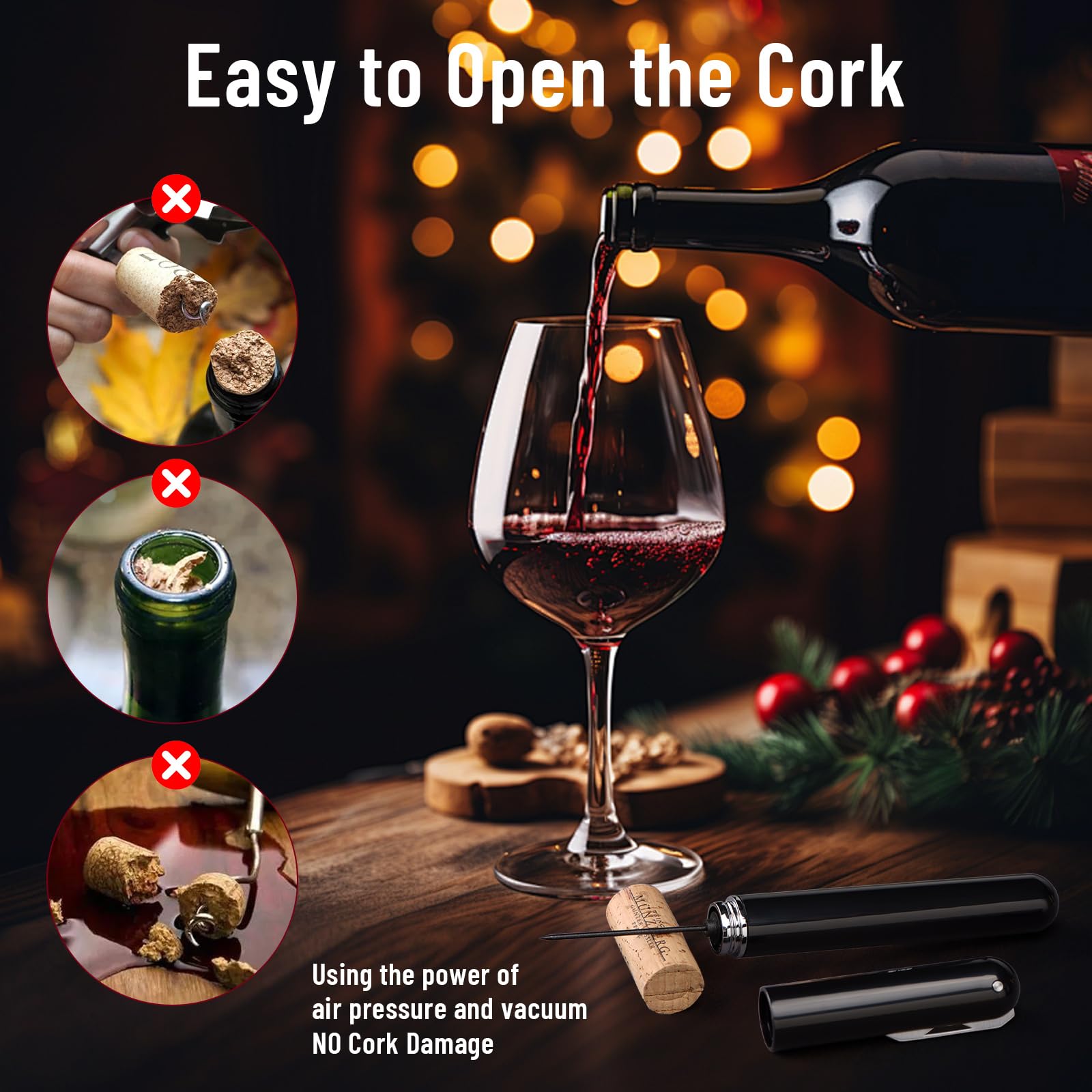 Sacacorchos Profesional de Aire a Presión - Pack de 3 Tycoonest Abridor Vino Rápido Fácil Extractor Corcho sin Roturas Agujas Acero Inoxidable Cortacápsulas Alternativa Eléctrico Regalo Amantes Vino