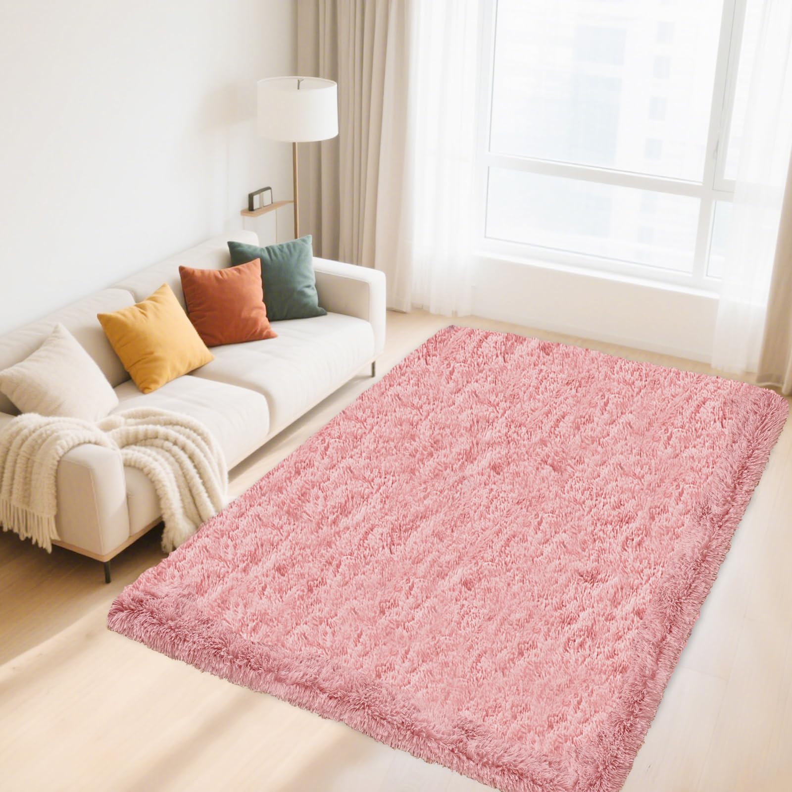OuTanTe Hochflor Teppich Wohnzimmer 120x160cm, Rosa Flauschiger Weichen Teppich Schlafzimmer Teppiche, Modern Shag Plüsch Wohnzimmerteppich Bettvorleger High-Pile Carpet rutschfest für Kinderzimmer