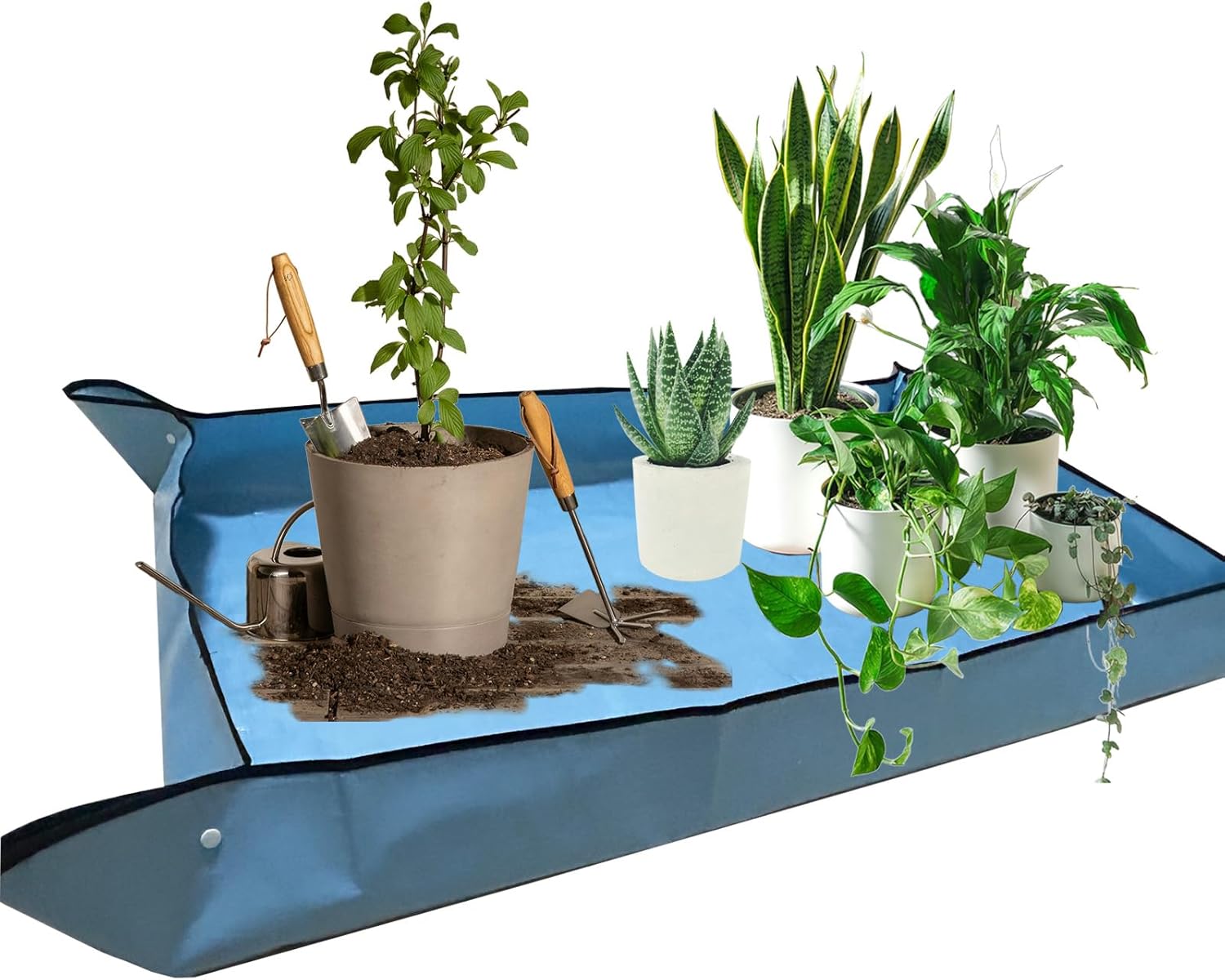 HejVulkan 59x39 Extra Large Foldable Repotting Mat - Leakproof Gardening Mat for Indoor Plant Transplanting, Soil Mixing & Mess Control (Blue)