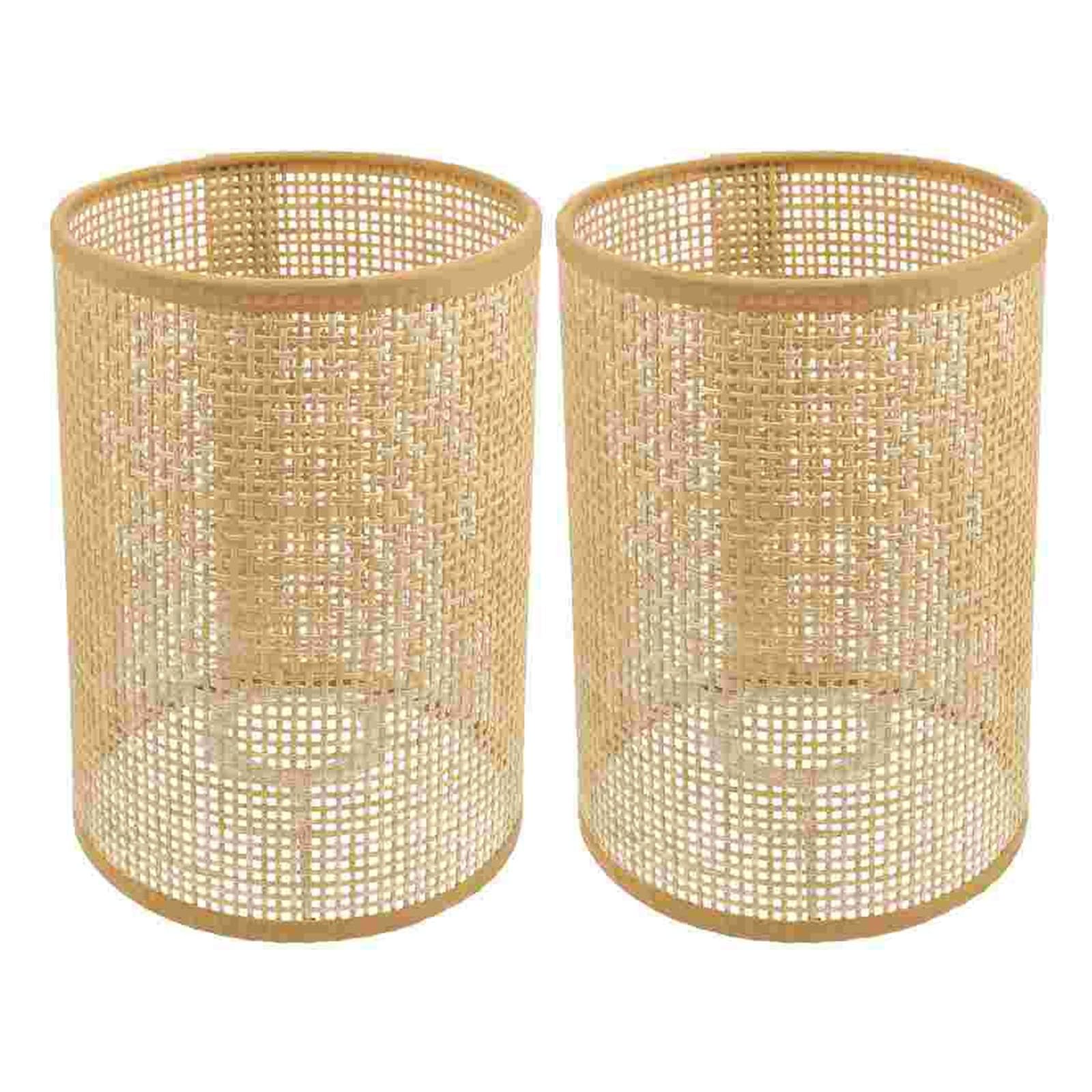 Luxemetals Light Yellow 2 Pcs Woven Rattan Lamp Shades For Table And Ceiling Lamps