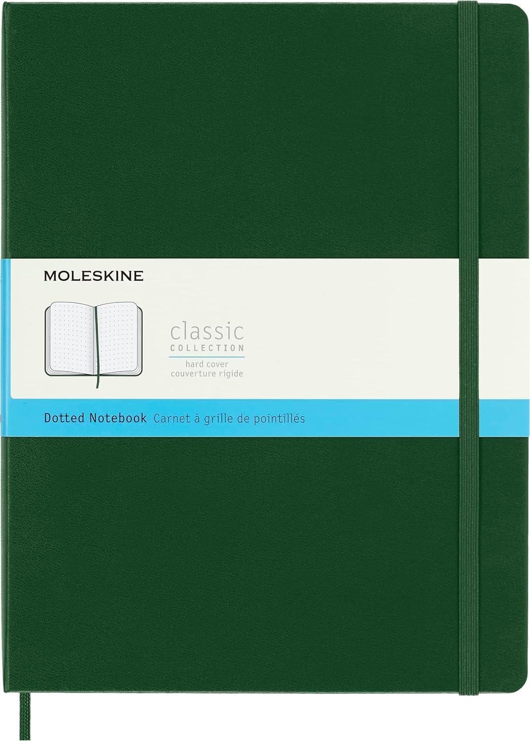 Classic Notebook, Notebook With Dotted Pages, Hard Cover and Elastic Closure, Myrtle Green, XL, 19 x 25 cm, 192 Pages