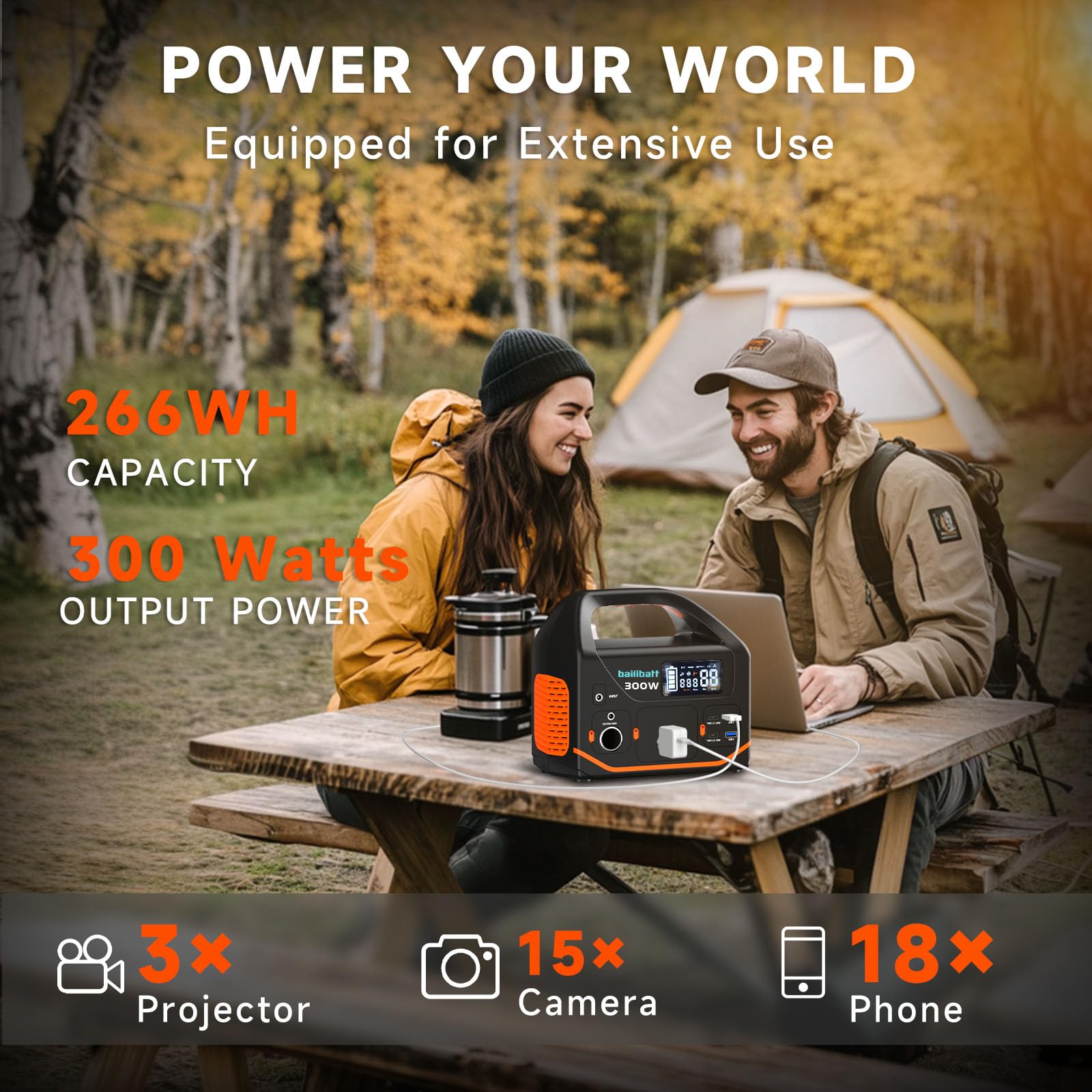 Estación de energía portátil, generador de energía de 266 wh batería de litio de 300 W, estación de energía para camping, uso doméstico, exteriores, respaldo de emergencia con salida de CA de onda