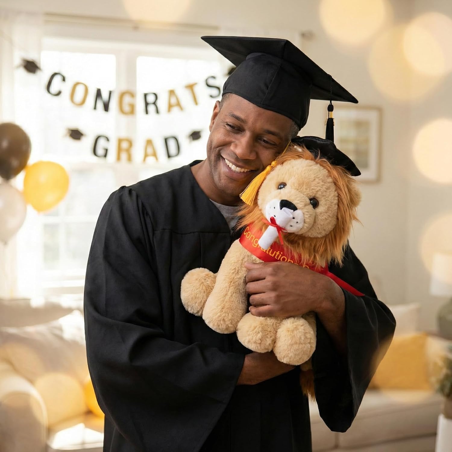 WEIGEDU Graduation Lion Stuffed Animal Plush Toy with Cap and Red Sash Gift for Kindergarten High School College Graduates 12 Inch