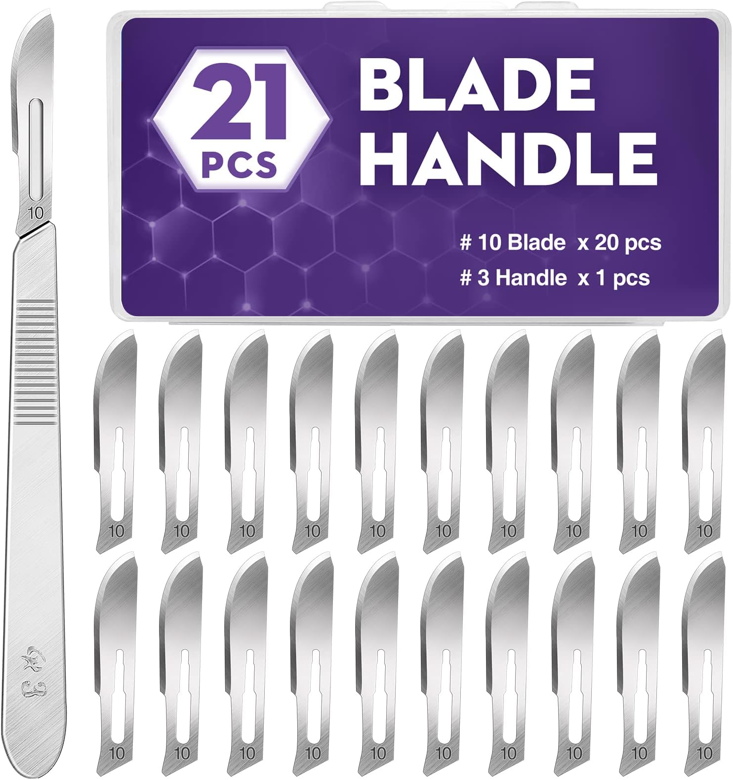 21PCS 20 Scalpel Blades with #10 Scalpels Surgical Sterile Blades Including 1 Handle,Laboratory Blade-Lab Knives- Carving Blades with Handle-Art Blades Practicing Cutting-Crafts & More