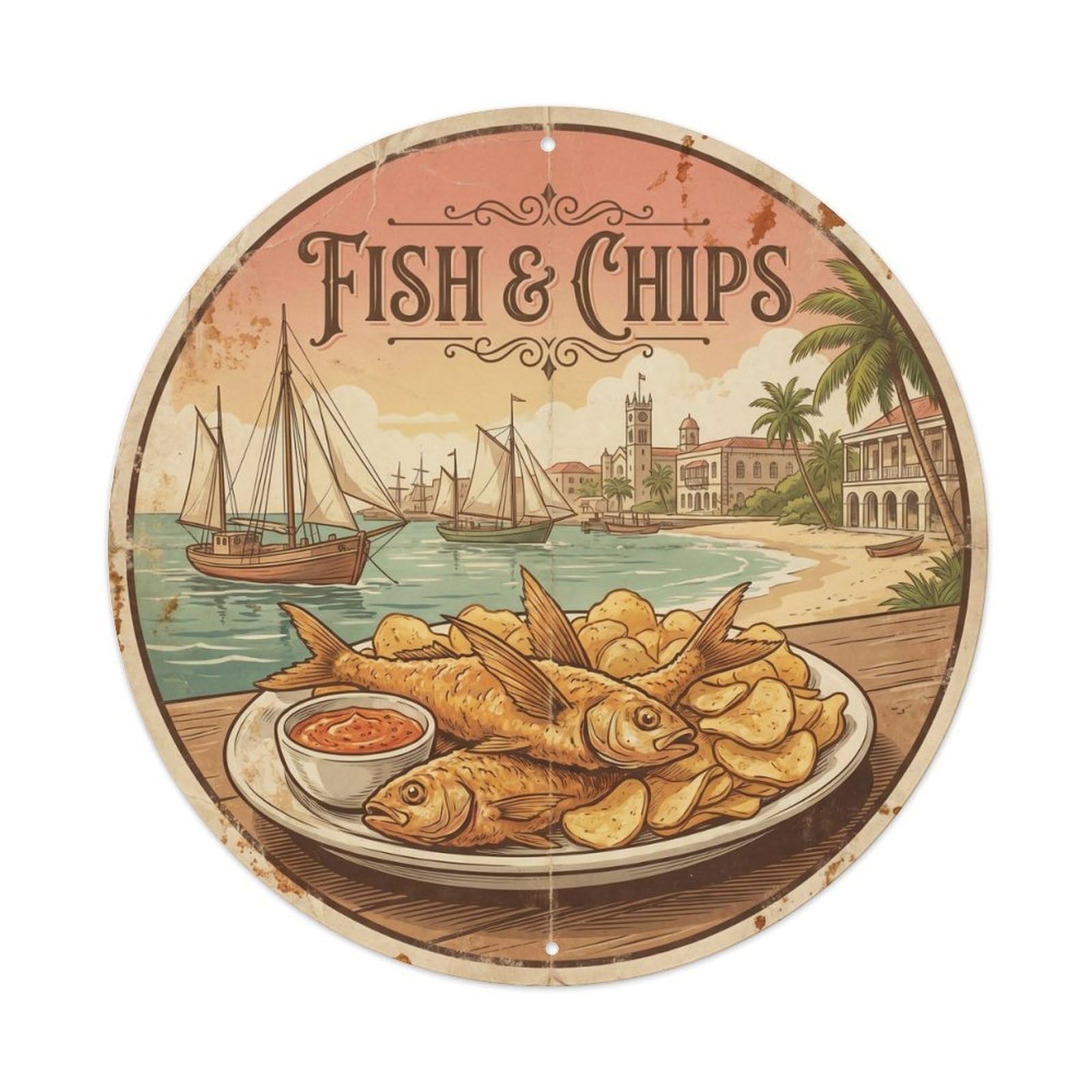 Regional Fish And Chips Fried Seafood Roadside Diner Metal Tin Sign