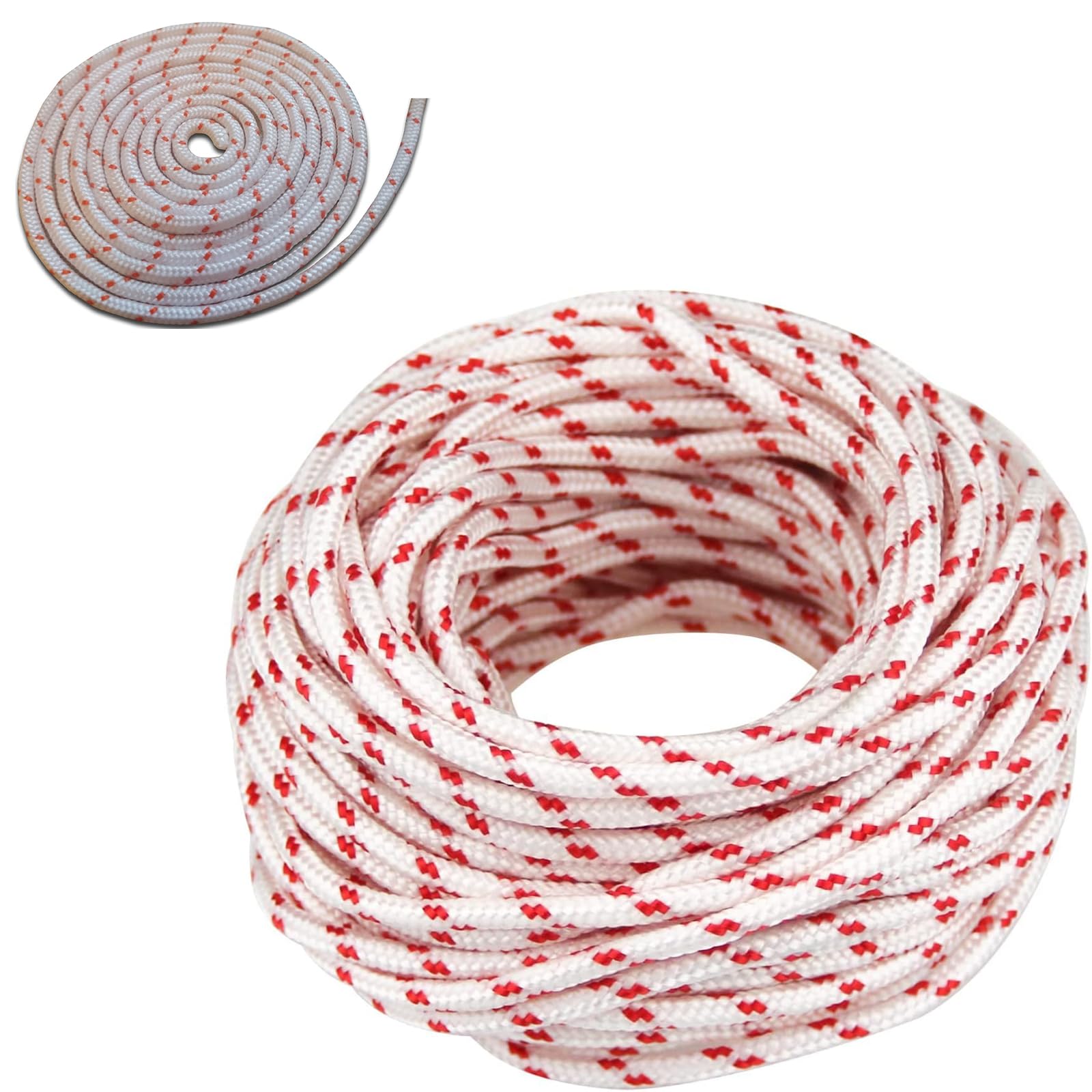 DolasoLawnmower Pull Cord, 3.5mm Pull Cord, 10 Meters lawn mower replacement Pull Cord for Recoil Starter Husqvarna Craftsman Chainsaw Lawn Mower Trimmer (White Red)