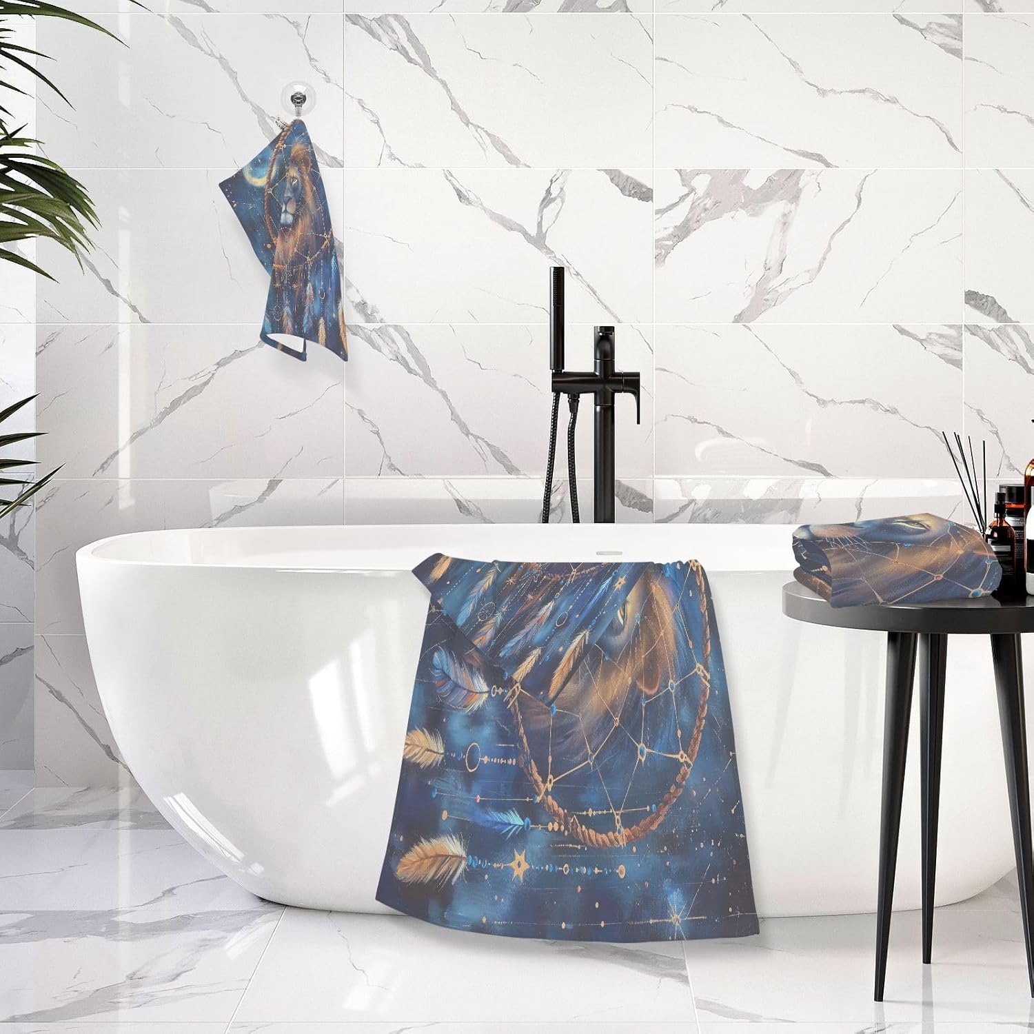 Hand Towels Premium Soft and Highly Absorbent Dreamcatcher with Lion 2 Pcs Towels for Bathroom Set 100% Cotton Decorative Face Towels