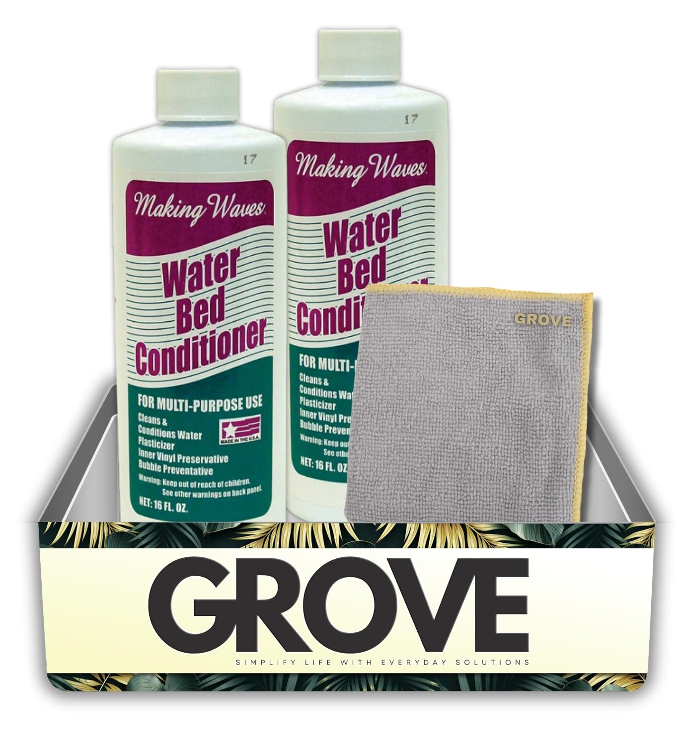 Grove Making Waves 2 Pack 16 oz Water Bed Conditioner with Microfiber Cloth, Helps Maintain Water Bed Quality, Prevent Odors and Protect Liners from-image-5