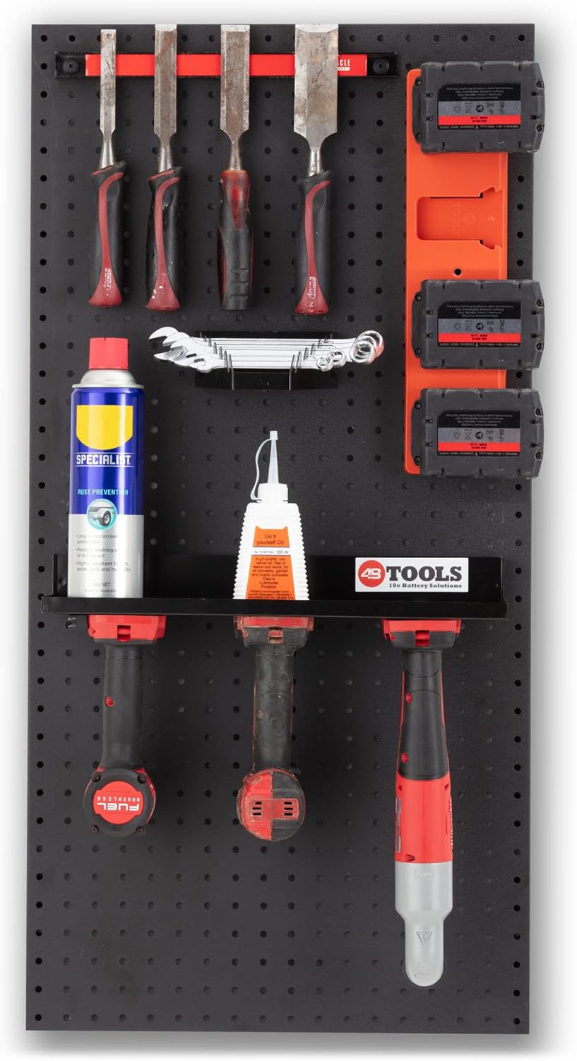 48 Tools 18V Power Tool Holder Compatible with Milwaukee – Set of 4 Wall Mount Racks for Safe Storage, Heavy-Duty Design, Ideal for Workshop, Garage, and Construction Sites