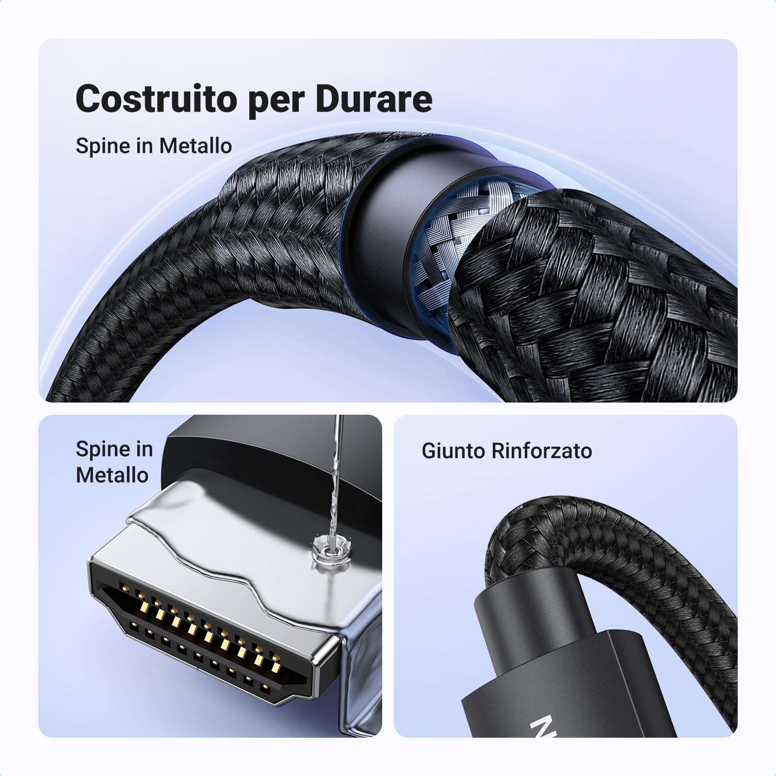 UGREEN Cavo HDMI 2.1 Certificato 8K 48Gbps 4K 120Hz eARC HDCP2.3 HDR Dolby Atmos VRR Nylon Intrecciato 2M