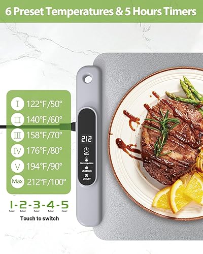 Miniatura 2 de Bandeja eléctrica para calentar alimentos almohadilla térmica de silicona YTLAD con 6 niveles de temperatura ajustable y temporizador de 5 horas y