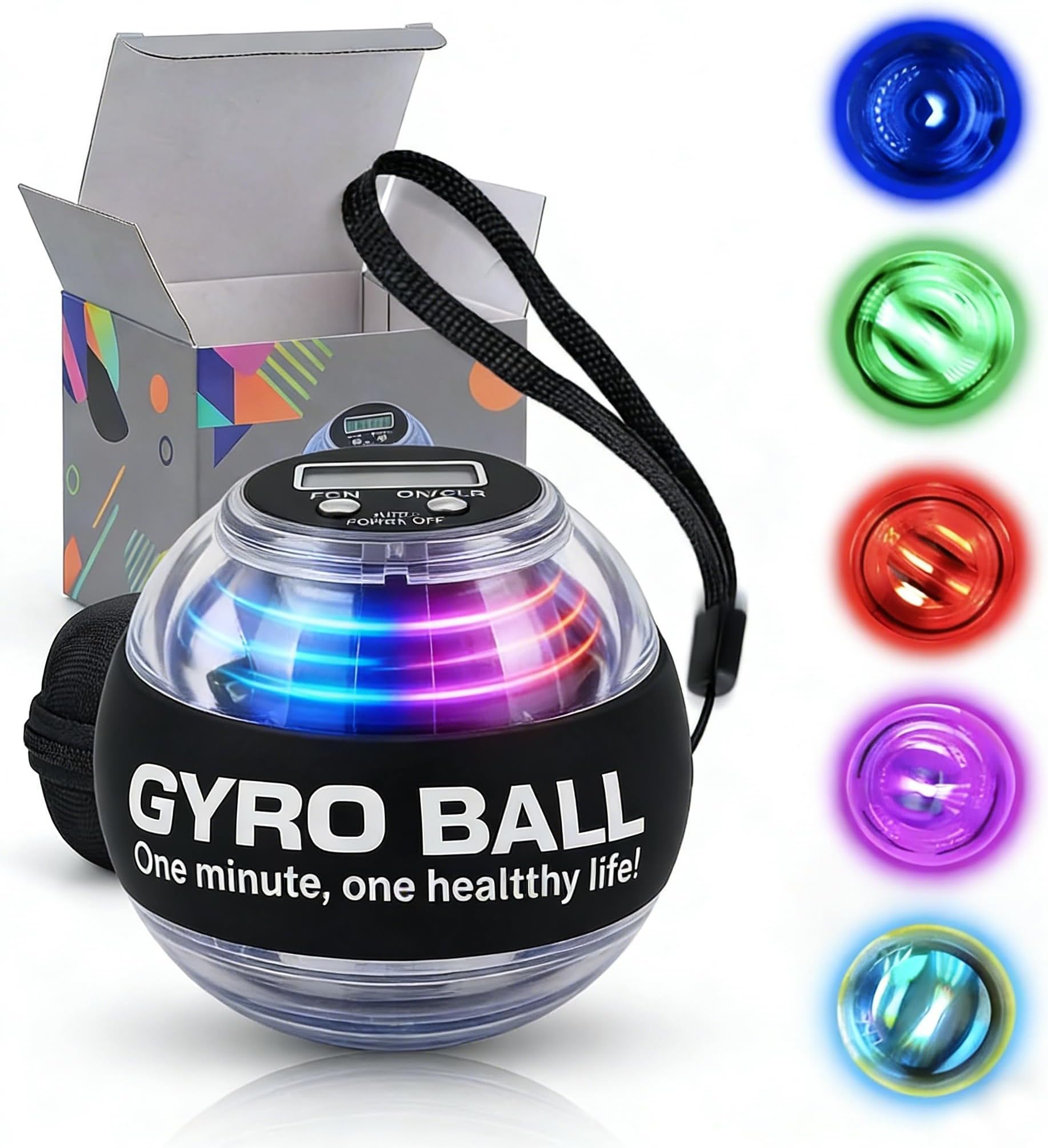 Upgraded Gyro Wrist Ball Exerciser, Auto-Start Hand Forearm Trainer with Strong Resistance, LED Lights, Portable Design
