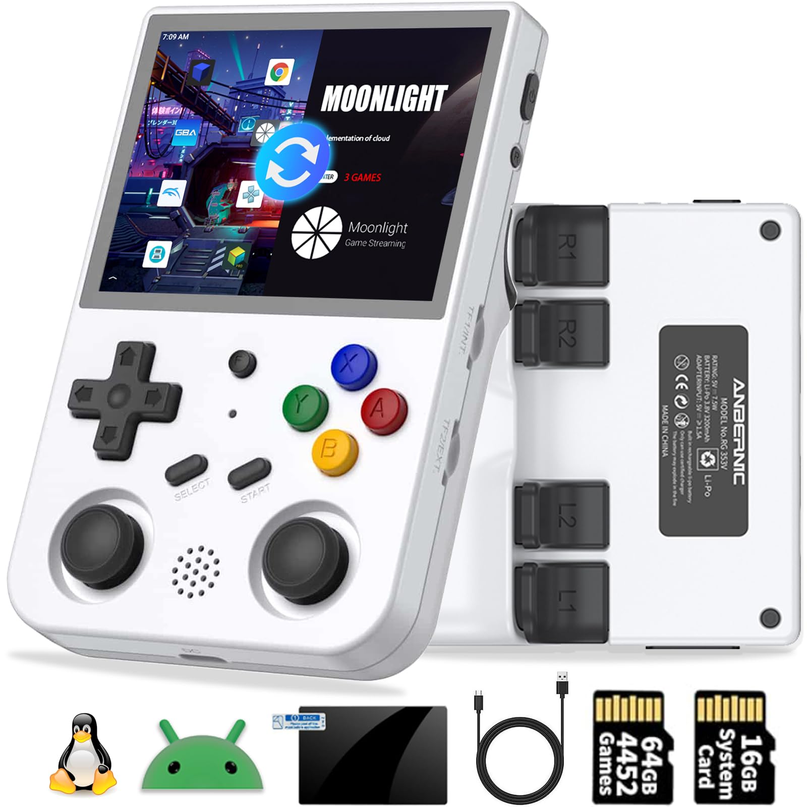 BATURU RG353V Handheld Game Console(White)