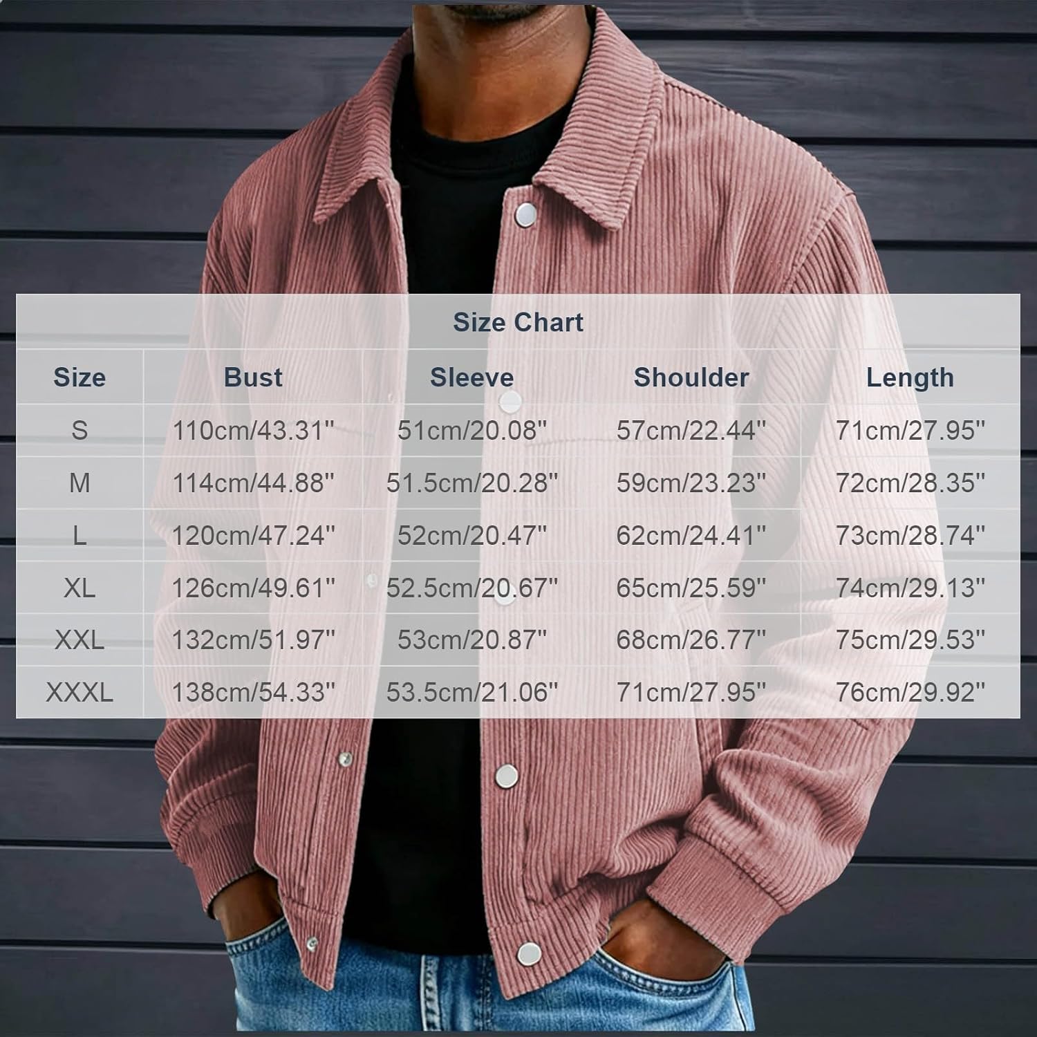Men's Corduroy Coats Lapel Collar Long Sleeve Work Jacket