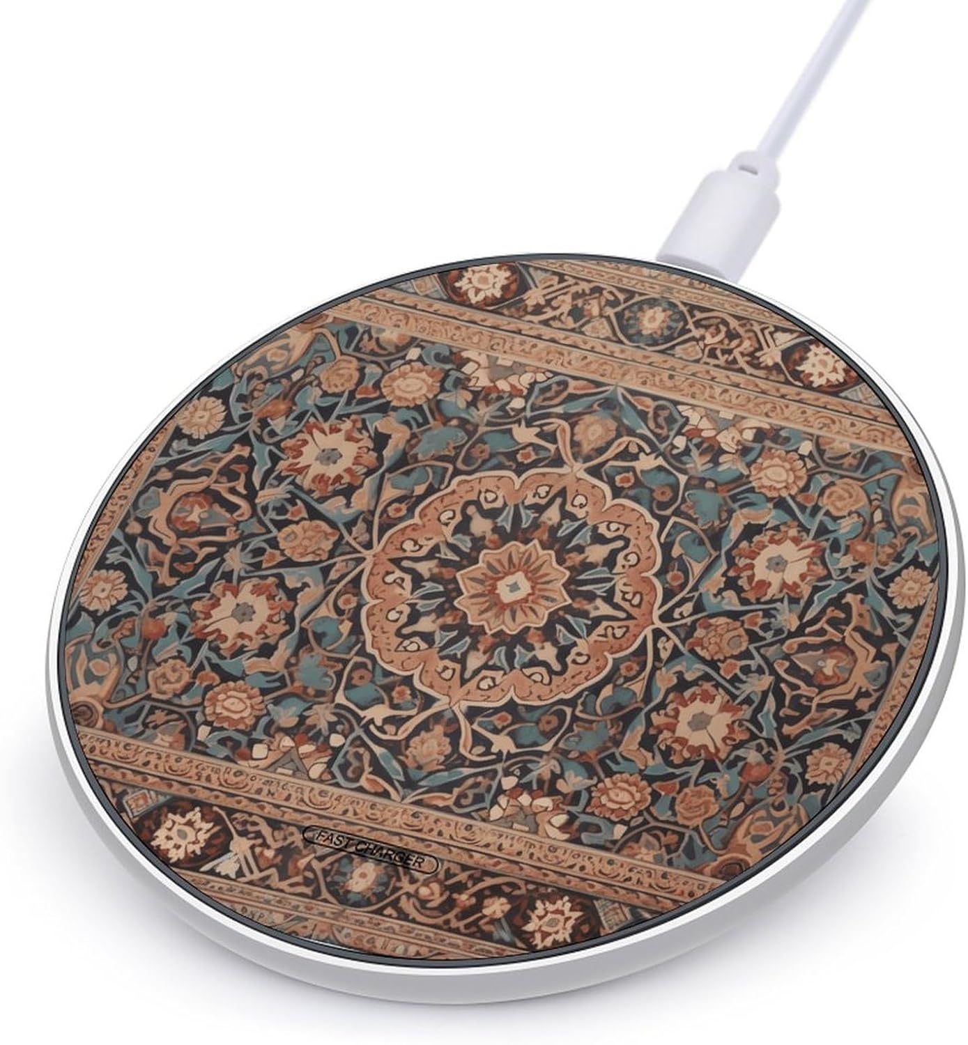 Antique Orientalist Art Wireless Charger Fast Charging Pad with USB Cable Anti-Slip Portable,Aluminum Alloy Frame 10W Max Compatible Fast Wireless Charging Pad for Travel Bedside Office