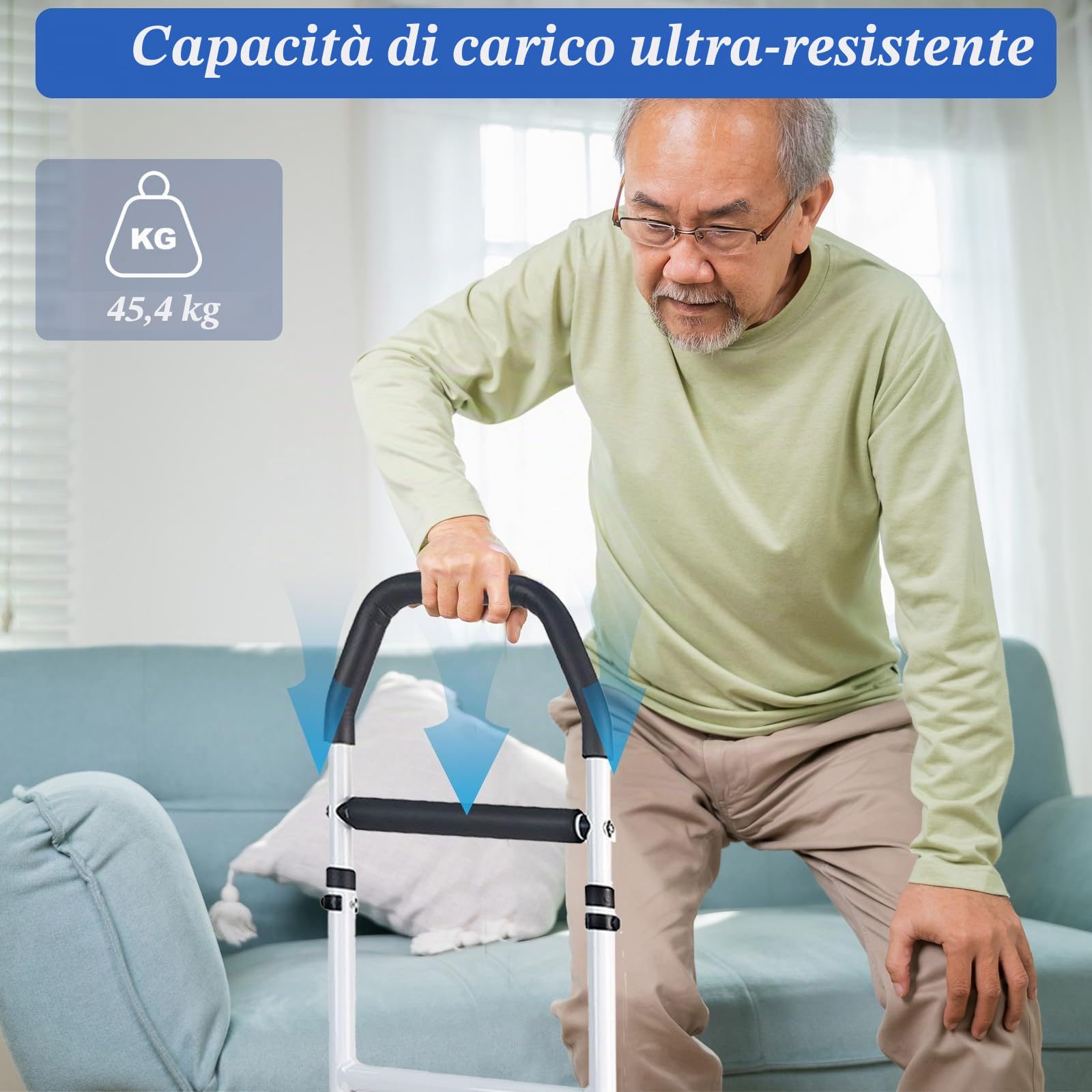 Supporto per Anziani, Supporto per Alzarsi dal Letto/Divano/WC, Altezza Regolabile, Antiscivolo Aiuto per Alzarsi dal Letto per Anziani, Persone con Limitata Mobilità (Piedini Antiscivolo)