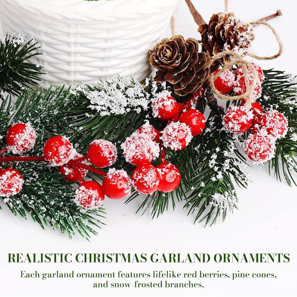 HASTHIP® 8PCS Artificial Christmas Floral Picks, Red Fake Berry Picks Stems, Pine Branches with Pinecones Holly Leaves for Vase Floral Arrangement Wreath Winter Holiday Season Decor Crafts 3