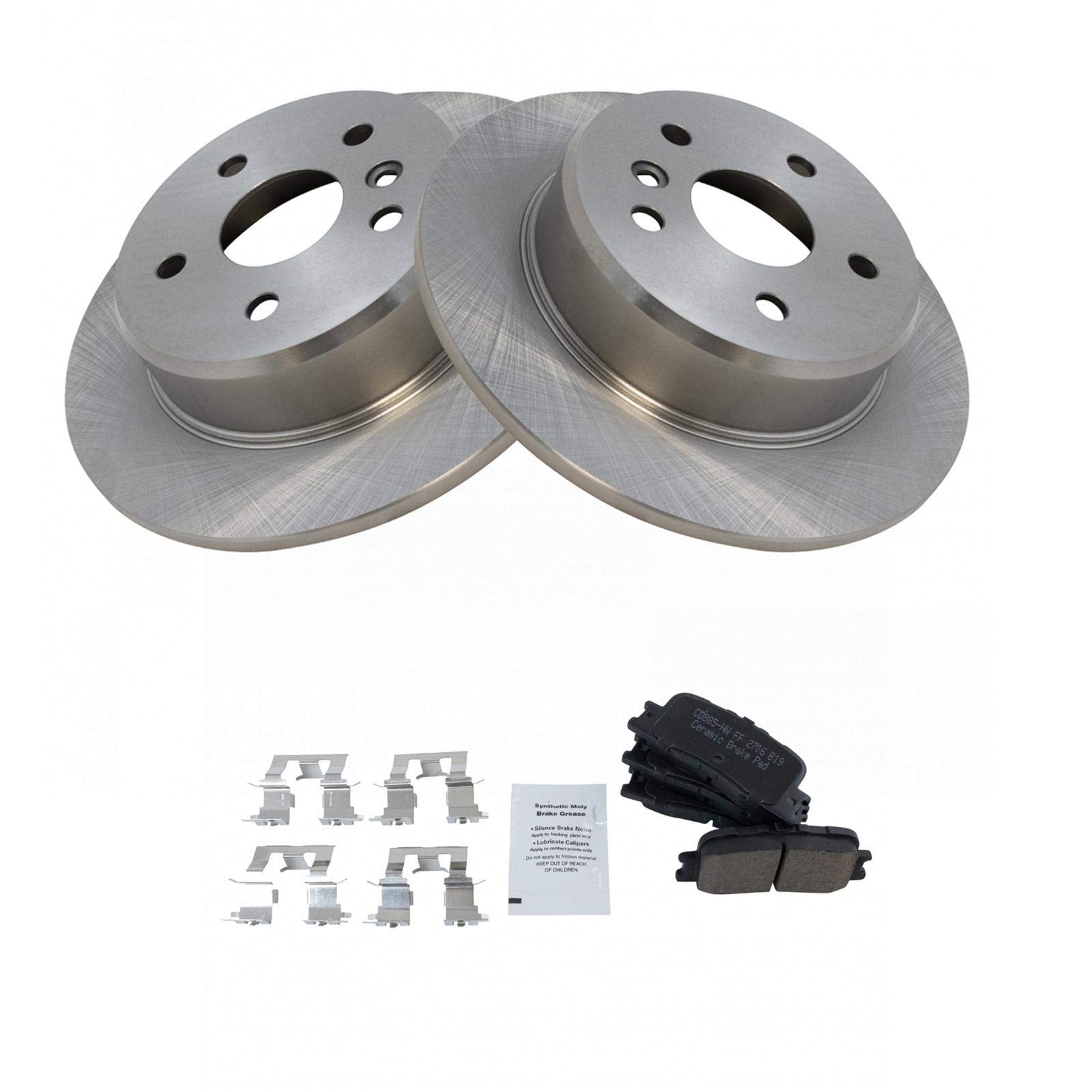 TRQ Rear Brake Pad & Rotor Kit Brake Pads Brake Rotor Ceramic Compatible with 2001-2003 Toyota Highlander