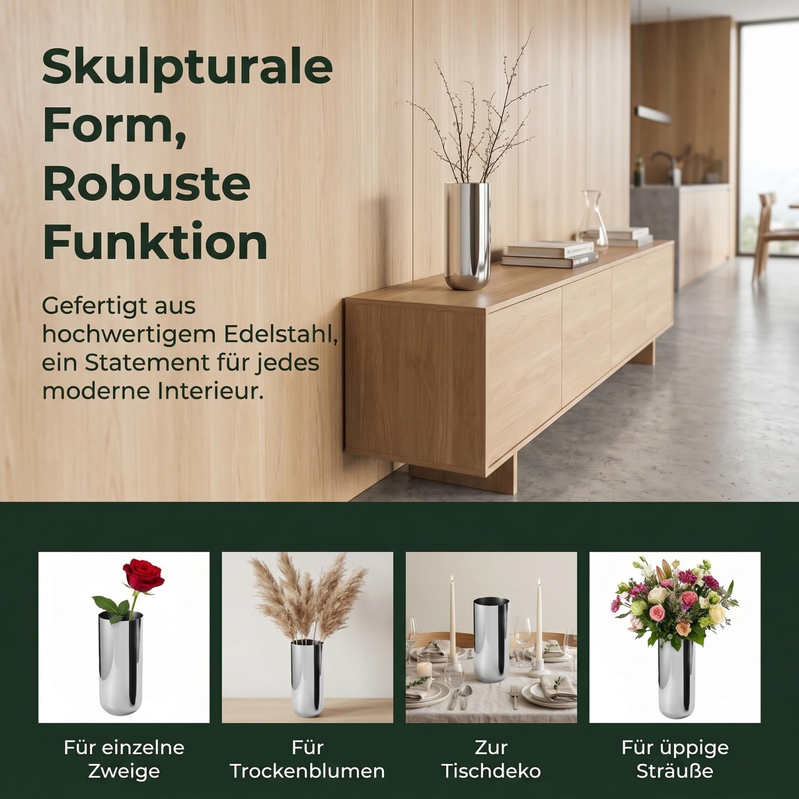 Toyvian Vase en acier inoxydable pour arrangements floraux - Vase haut en métal pour la décoration de la maison - Convient pour le bureau ou le sol