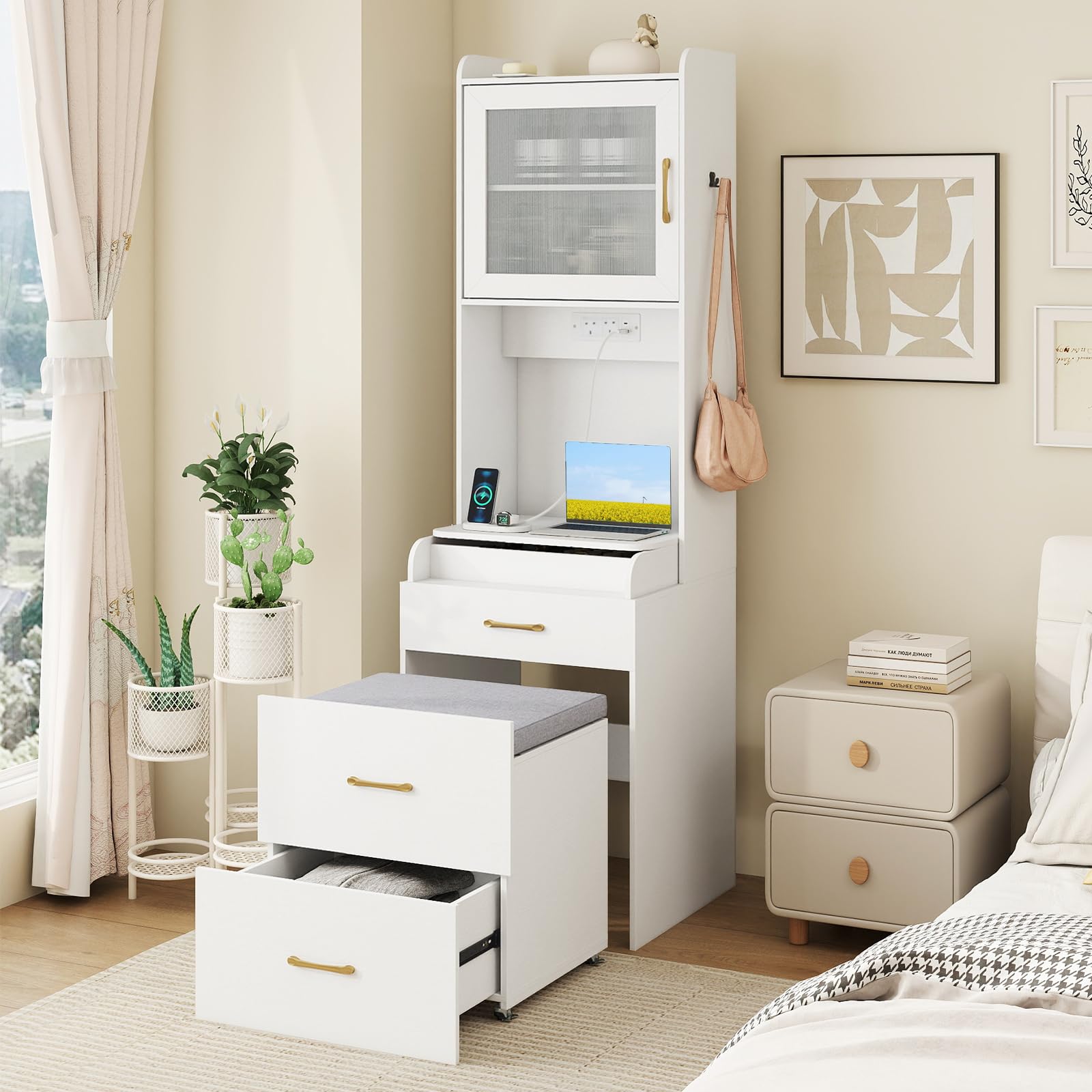 Multigot Vanity Desk with Flip-up Mirror, Makeup Table and Stool Set