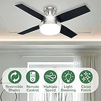 Vista 3 de Hunter 44 inch Indoor Ceiling Fan with LED Light and Remote Control - Modern Ceiling Fan, Low Profile Mount, 4 Black Oak Blades, For Bedroom, Living