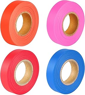 Flagging Tape 4 Assorted Colors - Non-Adhesive Neon Marking Surveyors Caution Tape, for Tree Marking, Hunting Trail Tape,0.7 in. x 150 ft,3.35 Mil Thick