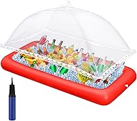 Vista 9 de Leitee Kit de barra inflable para servir incluye bandeja de buffet de ensalada con tapón de drenaje, cubierta de malla para alimentos, bebidas