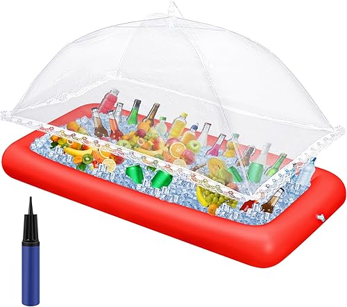 Miniatura 9 de Leitee Kit de barra inflable para servir incluye bandeja de buffet de ensalada con tapón de drenaje, cubierta de malla para alimentos, bebidas