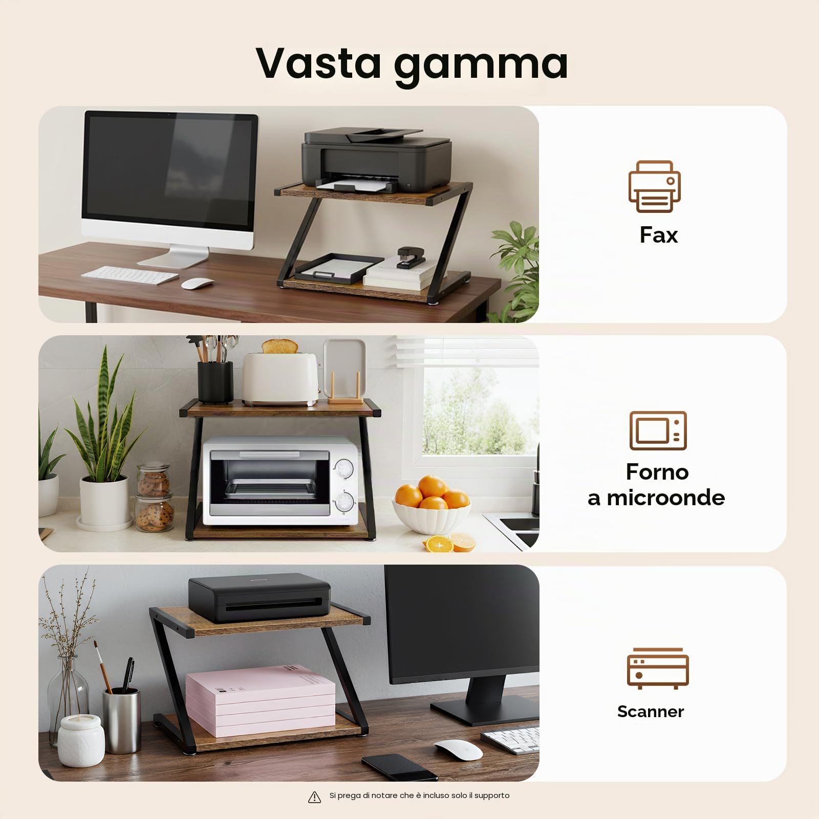 Supporto per stampante a 2 ripiani, organizer da tavolo per ufficio, scrivania, per stampanti 3D, fax, scanner, piedini regolabili, salvaspazio