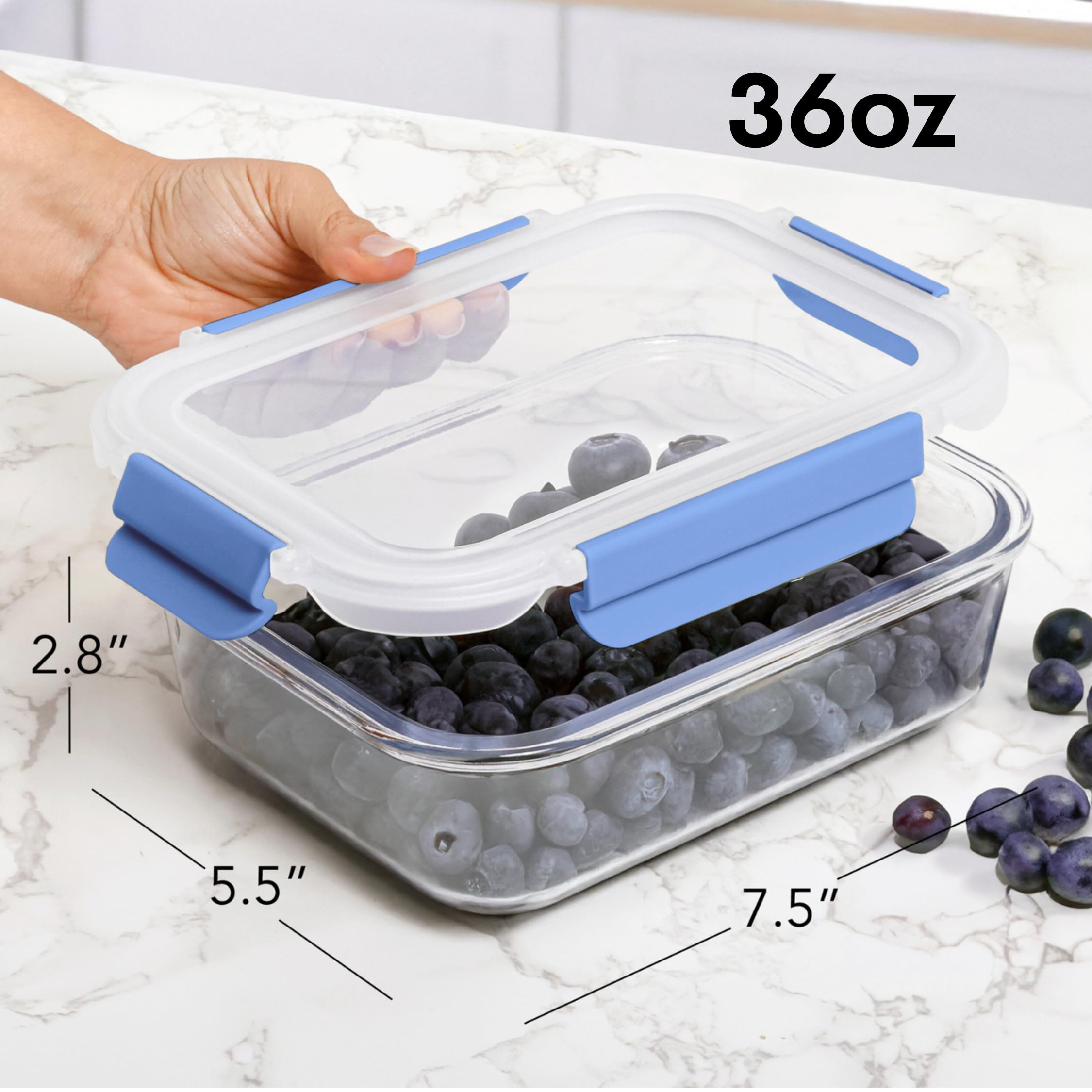 ECOBERI Glas-Mahlzeiten-Vorbereitungsbehälter mit Silikonhüllen, 3-teiliges Set für 4,5 Tassen, Borosilikatglas, Lebensmittelaufbewahrung mit auslaufsicheren Deckeln, geeignet für Backofen, Mikrowelle