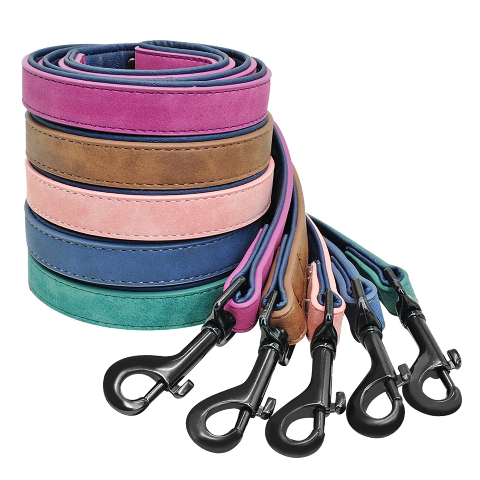 Laisse pour chien – 2 couches en cuir souple avec poignée rembourrée (vert, taille S)