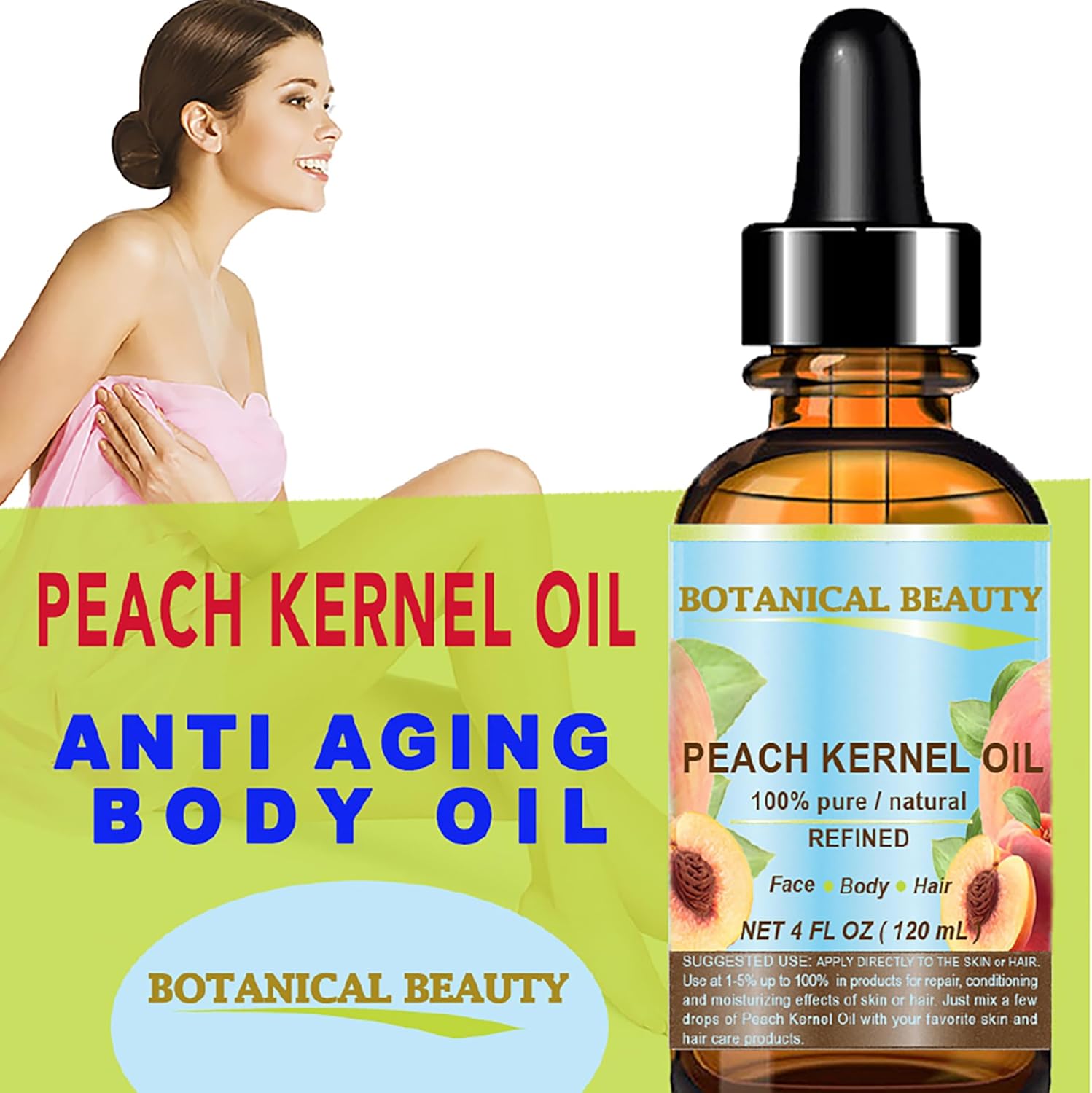 Botanical Beauty Peach Kernel Oil. 100% Pure Natural Undiluted Refined Cold Pressed Carrier Oil for Face, Skin, Hair, Massage, Lip, Nail Care. 4 Fl. oz-120 ml - Image 4