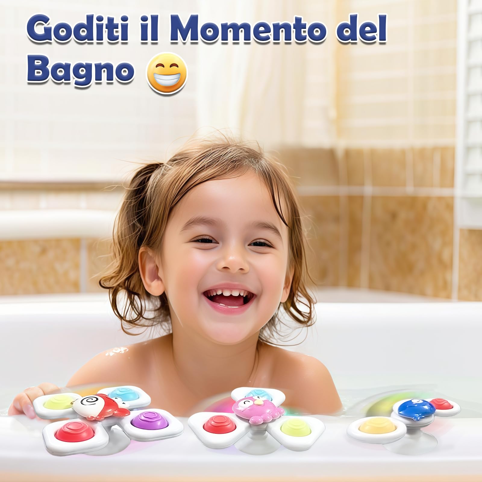 Echehi 3 Pezzi Spinner Bambini, Giochi Bagnetto Neonato, Giochi Sensoriali per Neonati. Sole