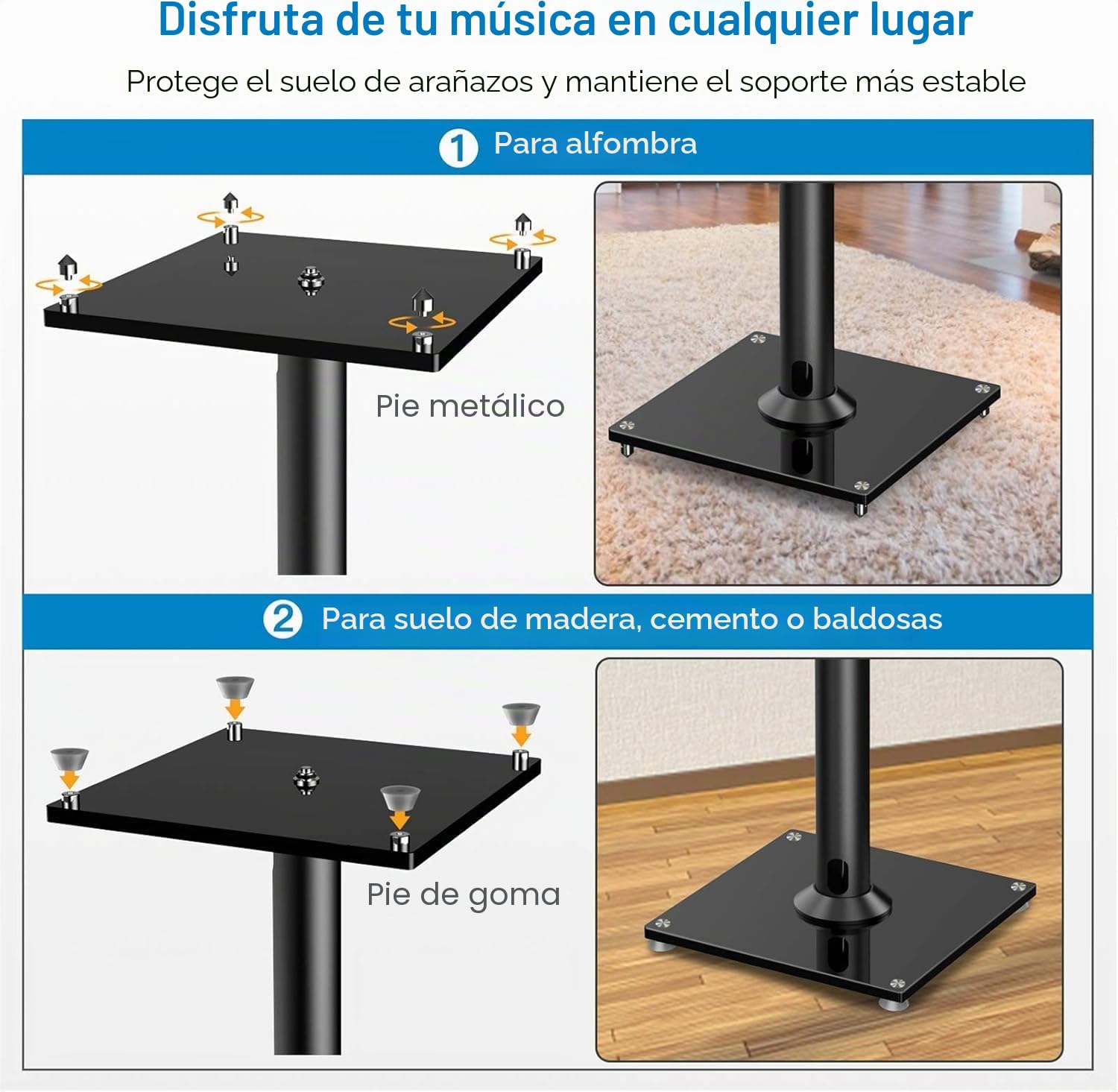 PERLESMITH Soportes universales para Altavoces de Suelo de 28 Pulgadas para Sonido Envolvente, Klipsch, Sony, Edifier, Yamaha, Polk y Otros Altavoces de estantería de hasta 22 Libras – 1 par