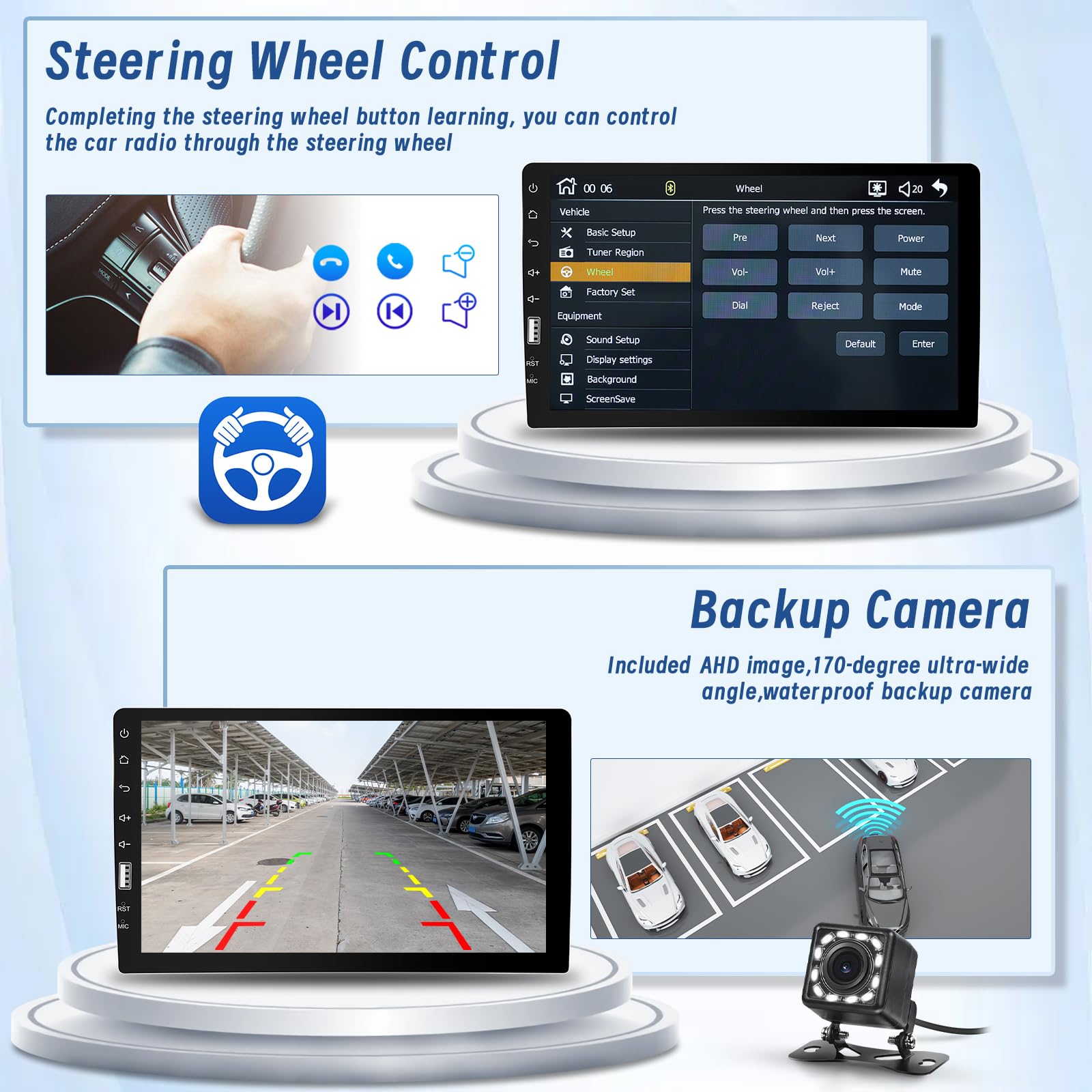 9 Pulgadas Autoradio 1 DIN con Carplay Android Auto Mirror Link, Pantalla Táctil Bluetooth Radio Coche Soporta FM Am SWC Cámara de Seguridad Mic USB TF/USB/AUX Input