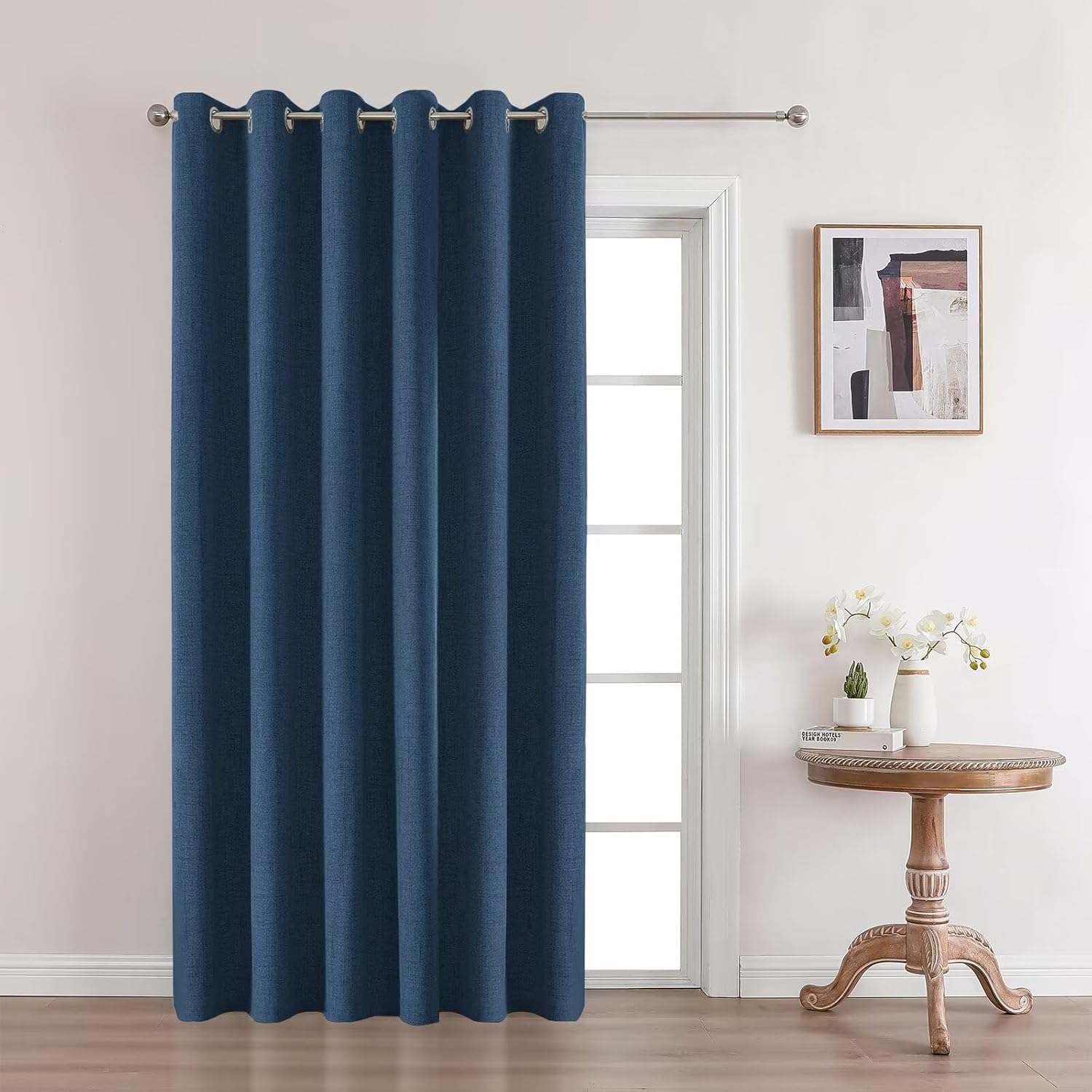 Joydeco Denim Blue Blackout Curtains 120 Inches Long, Extra Long Curtains 120 Inch Length 1 Panel for Bedroom, Thermal Insulated Linen Black Out Curtains with Grommets(100x120, Denim Blue)