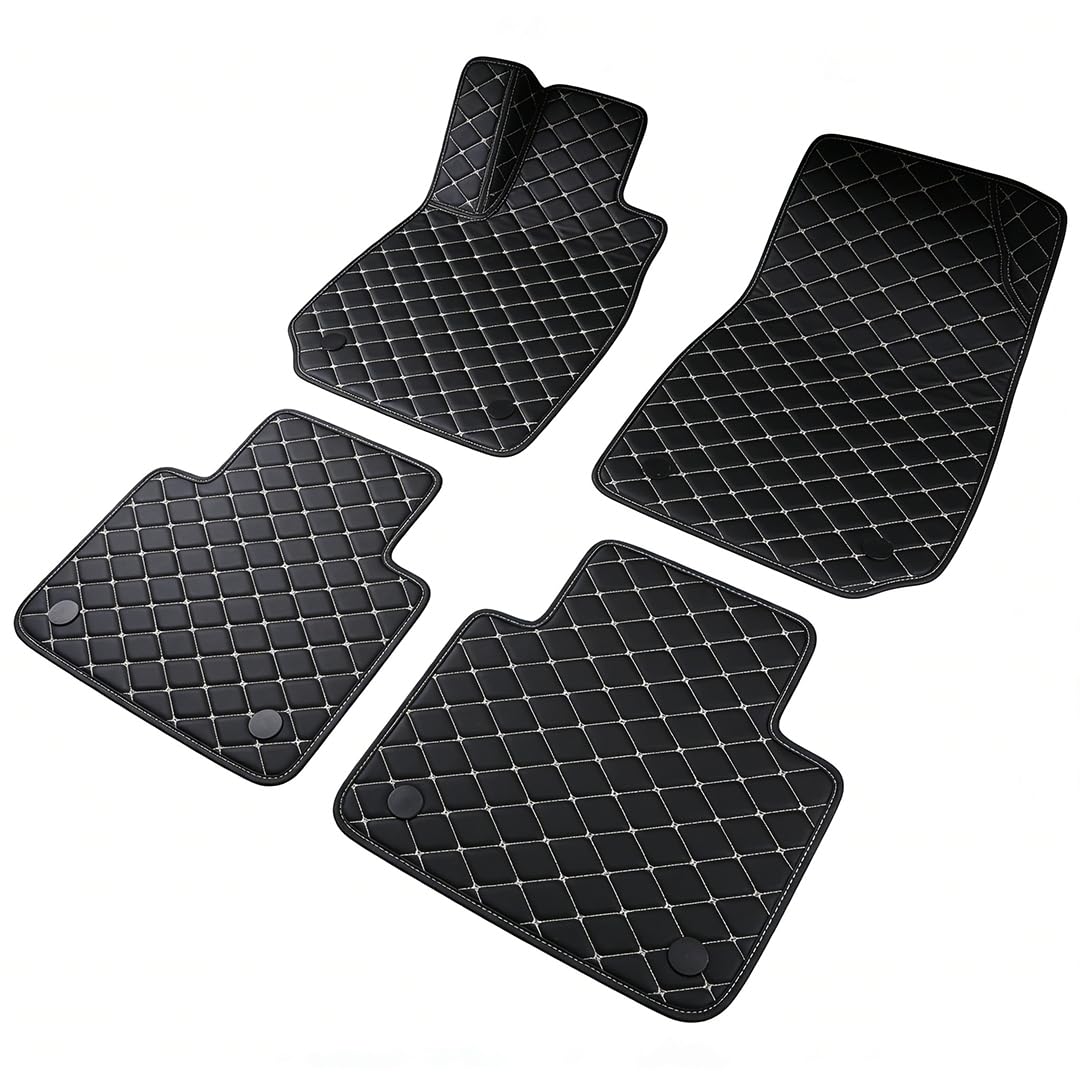 GASDYO Custom Car Floor Mats for AUDI R8 2007-2015, PU Leather All Seasons Suitable Waterproof Wear-resistant Dedicated Vehicle, Black with beige lines