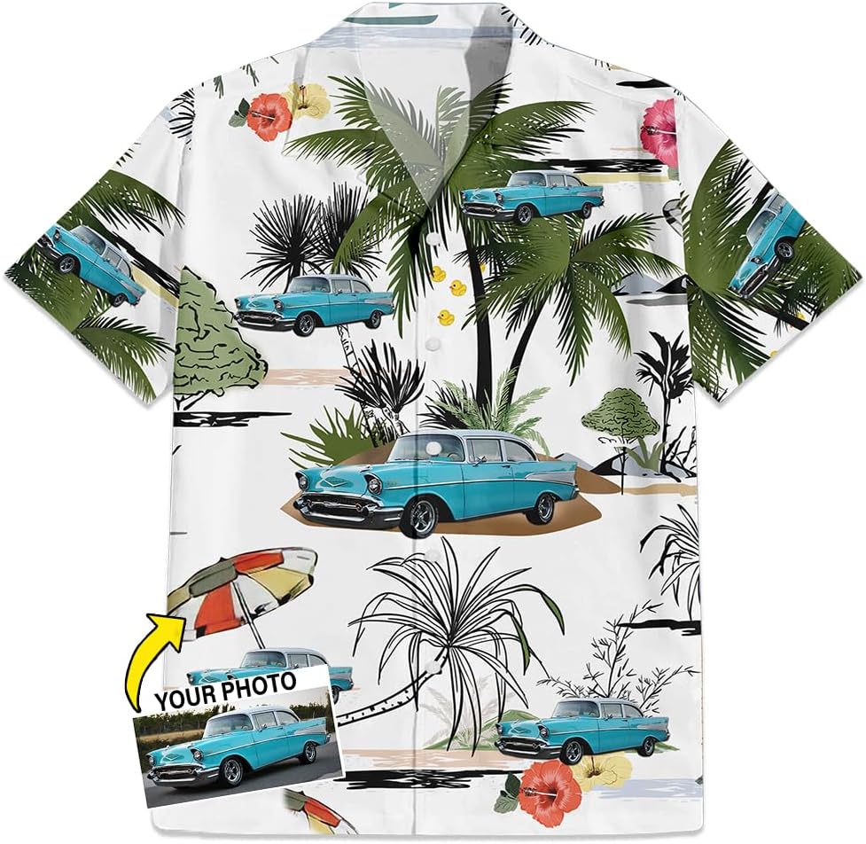 Personalized Custom Photo Classic car Button Down Hawaiian Shirt,Father's Day Xmas Gift for car Guys (Multiple Artwork)