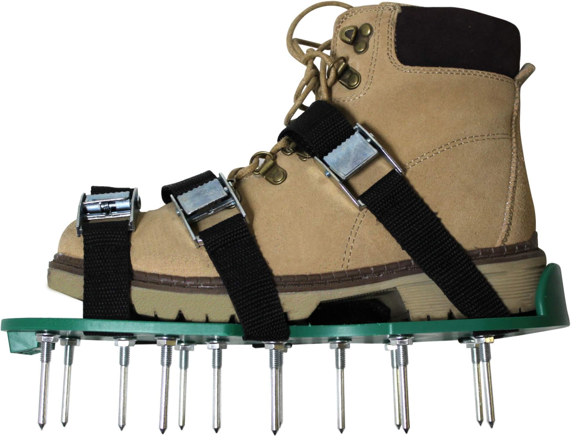 Lawn Aerator Shoes - Manual hand Tool with 26 Steel Metal Spikes and 3 Straps on each Sandals - Easy assemble for women - Aerating helps seeder and air, revitalizing the grass - heavy duty gardening