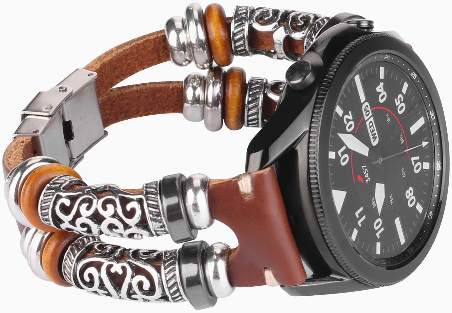 Compatible with Samsung Galaxy Watch 7&FE&6&5&4&3 Band/40mm 44mm/Watch 5 Pro/Watch 6&4 Classic 43mm/47mm/42mm/46mm/Active 2/Garmin Venu, 20mm Leather Bracelet Metal Buckle Strap for Women&Men