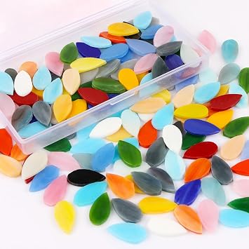 Flat Glass Mosaic Tiles, 150 pcs Stained Glass Mosaic, Waterdrop Gems for Home Decoration DIY Crafts