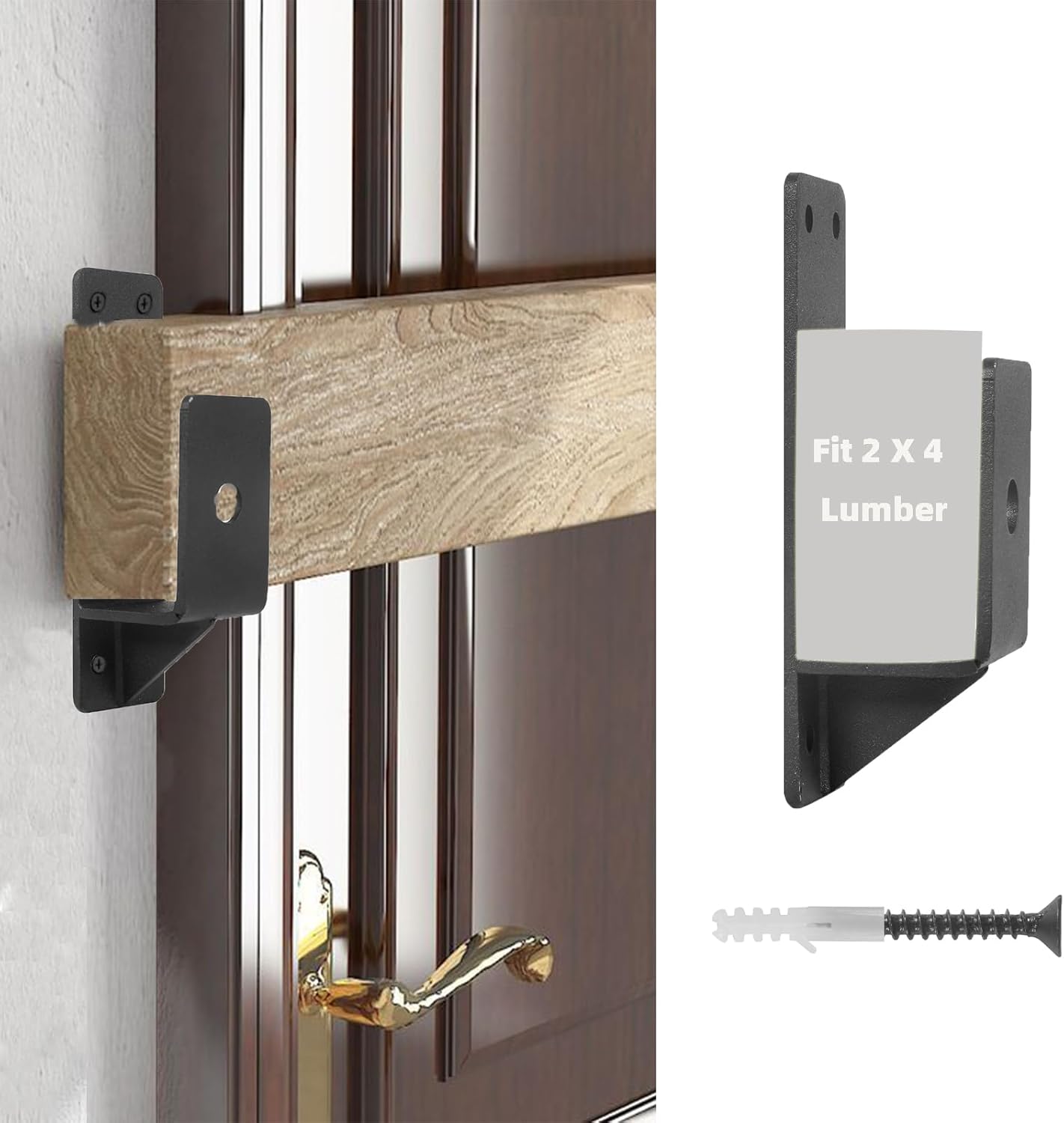 8 Pack Door Barricade Brackets 2 x 4 Door Security Bar Heavy Duty Drop Open Bar Holder for Home Security Fits 2 x 4 Lumber Door Brace for Home Security, Black