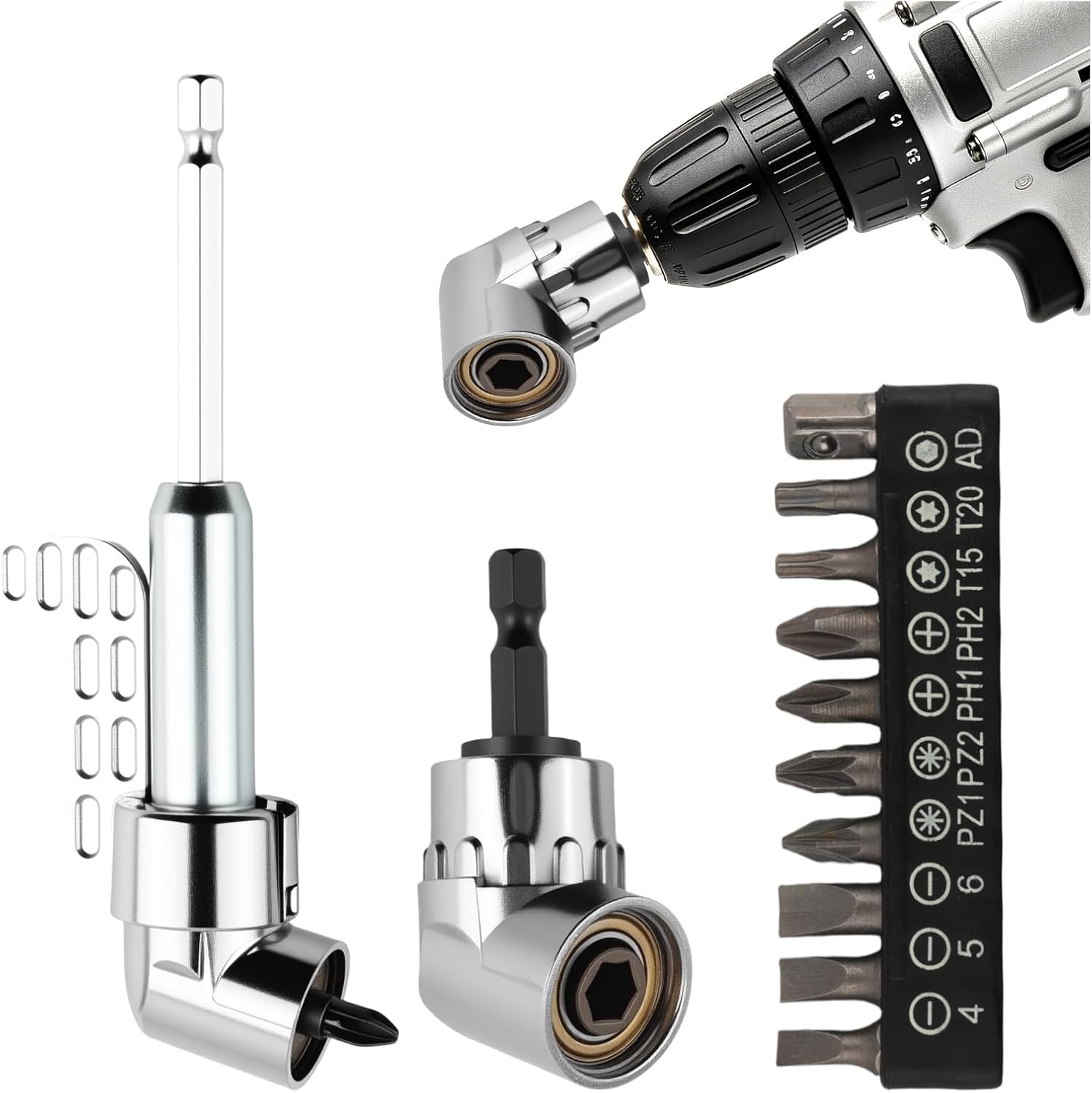 2PCS 105° Right Angle Drill Attachment,Hex Magnetic 90 Degree Drill Adapter