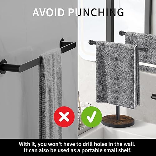 Miniatura 4 de Soporte para toallas de mano, soporte para toallas de mano en forma de T negro mate para baño con base pesada, soporte para toallas de encimera de