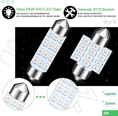 Miniatura 4 de Tallew Juego de 24 bombillas LED T10 de 1.220 in y 1.654 in, bombillas LED de repuesto para interior de automóvil, mapa, puerta, cortesía (verde)