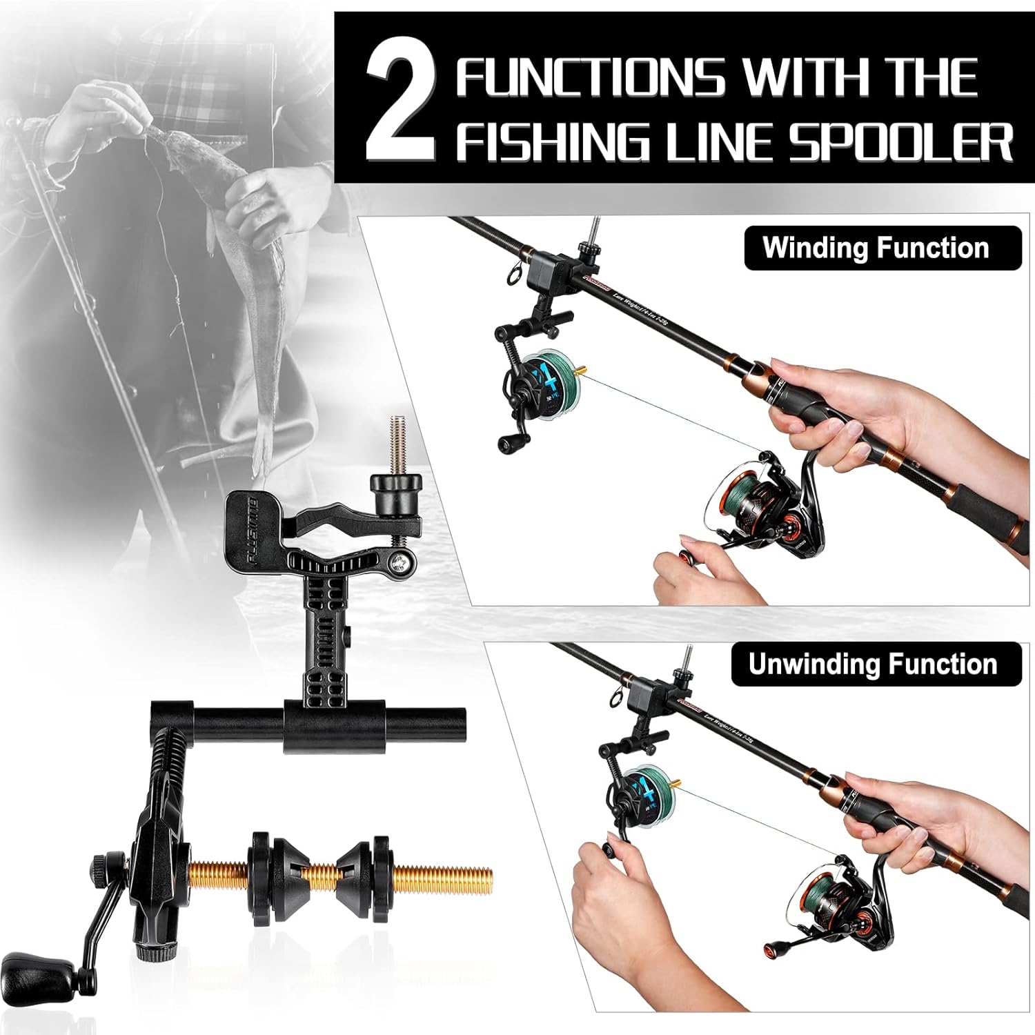 PLUSINNO Fishing Line Spooler with Unwinding Function, Fishing line Spooling Station Versatile for Both Thick & Thin Rods, Works with Spinning Reel, Cast Reel Without Line Twist-B : Sports & Outdoors