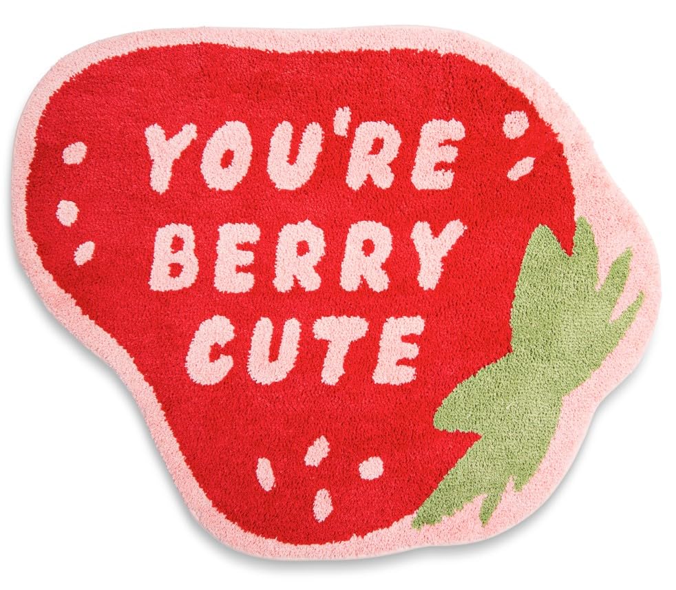 Extra Large Bath Bites Strawberry Bath Mat 35"x41" - You're Berry Cute, Fun Bath Mat, Large Area Rug, Aesthetic Bathroom Rugs for bathroom decor or home decor, cute bathroom mat non slip bathroom rug