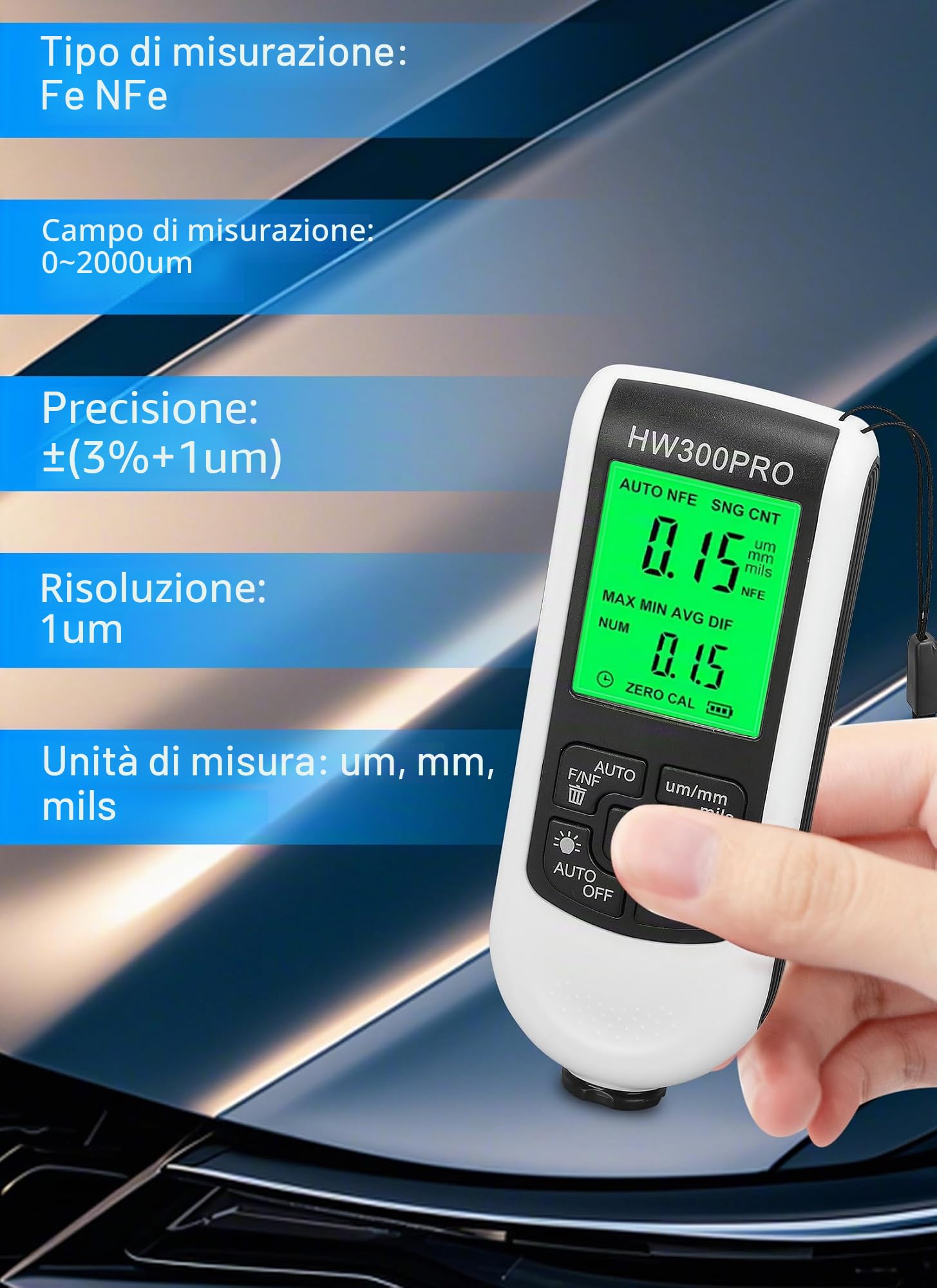 2022 Nuovo Misuratore di Spessore del Rivestimento Digitale, Sonda Ad Altissima Precisione, Misuratore di Spessore della Vernice Mil per la Misurazione dello Spessore della Vernice(Bianco)
