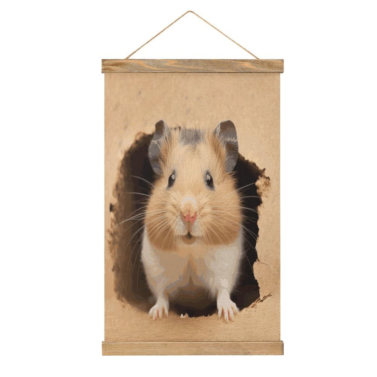 JTREHY Funny Hamste Linen Hanging Painting Vintage Poster Wall Art Prints Personality Style Wall Hanging Poster for Living Room Office Bedroom Decor Frame 13.2 X 20.47 Inch