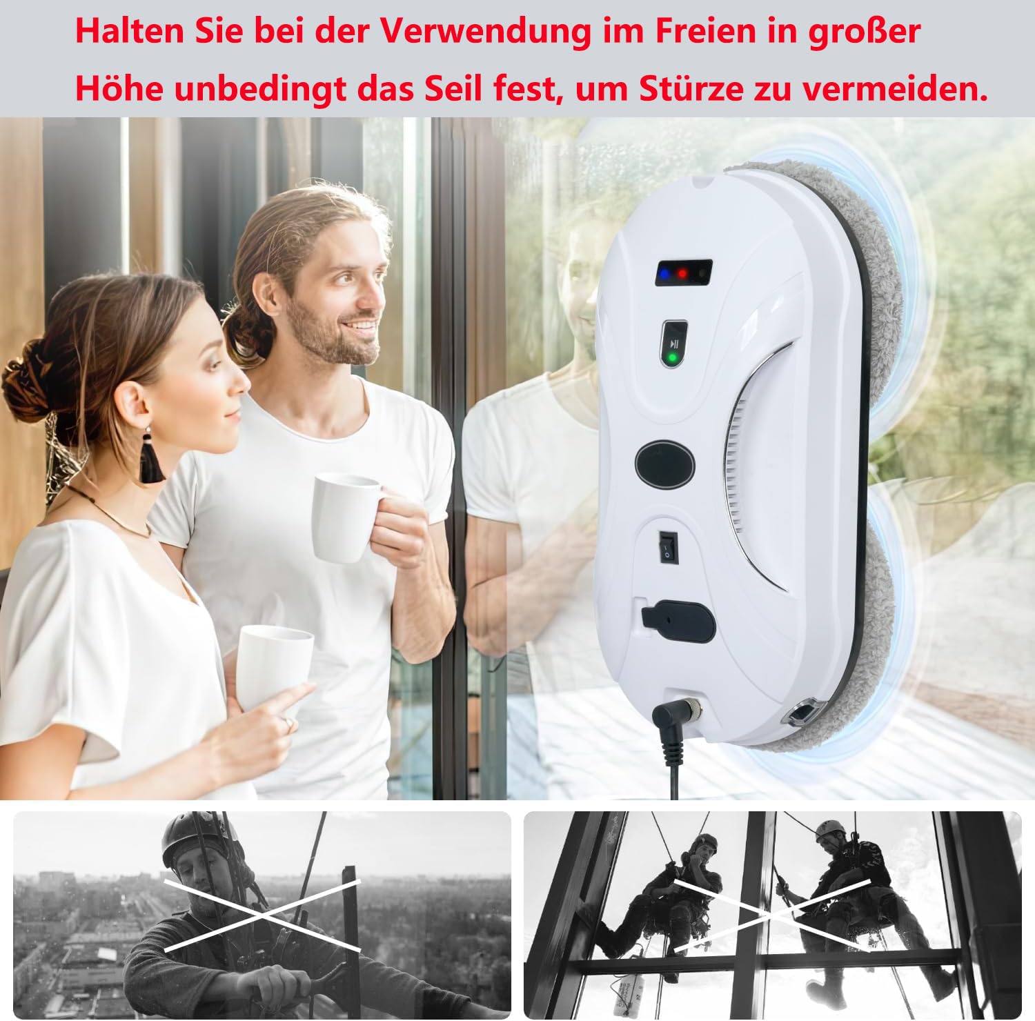 Fensterputzroboter Automatischer Fensterreinigungsroboter Fensterroboter Mit Wasserstrahl, Fensterreiniger Roboter Elektrisch Fenstersauger 5600pa Starke Saugkraft für Große Außenfenster